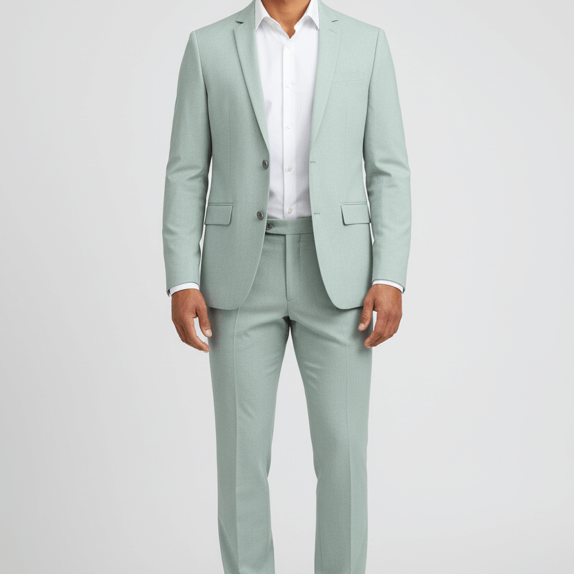 Pak 2-delig dusty groen slim-fit kostuum voor lente en zomer, elegant en modern.