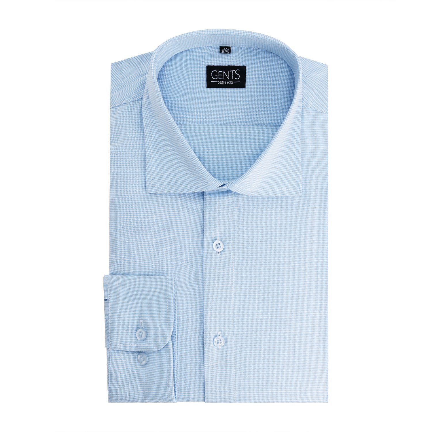 Overhemd bamboe pied - de - poule lichtblauw - Gents