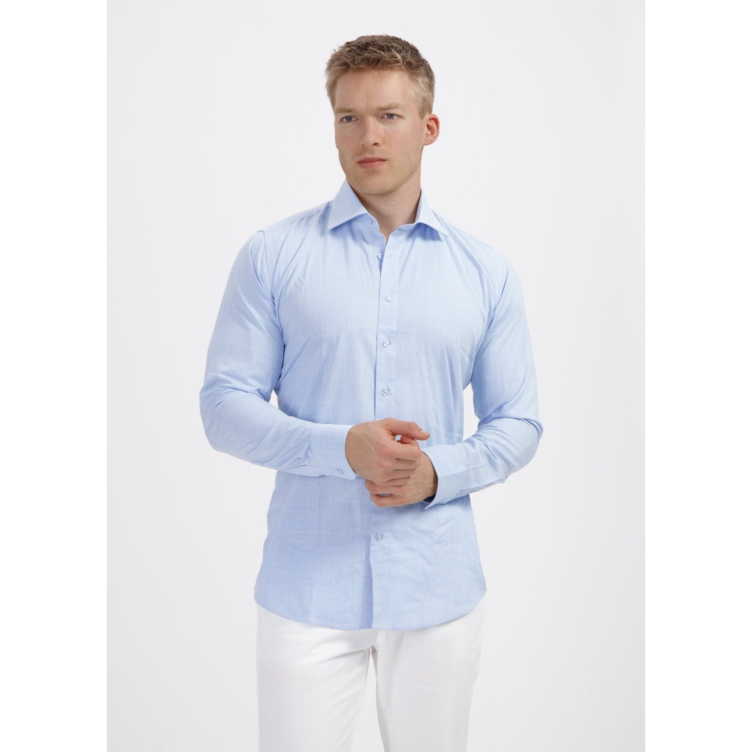 Overhemd bamboe pied - de - poule lichtblauw - Gents