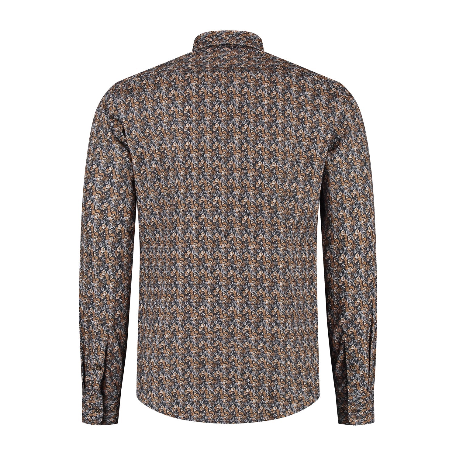 Overhemd Blumfontain bloemprint navy - bruin - Gents