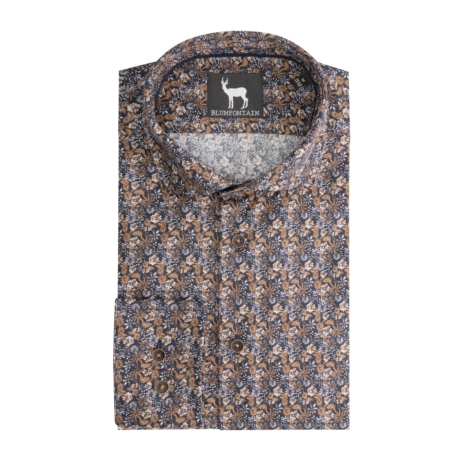 Overhemd Blumfontain bloemprint navy - bruin - Gents