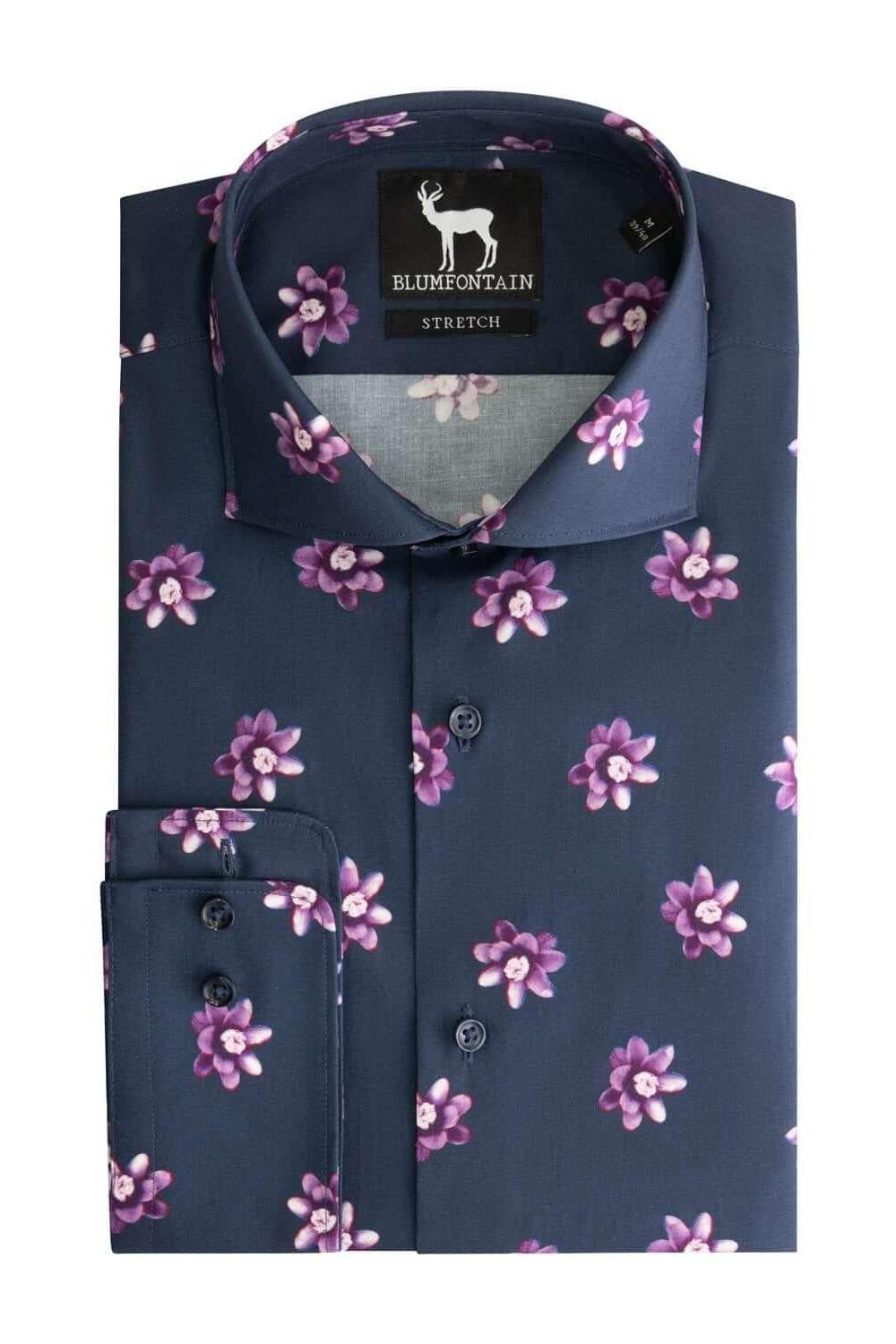 Overhemd Blumfontain bloemprint paars - Gents