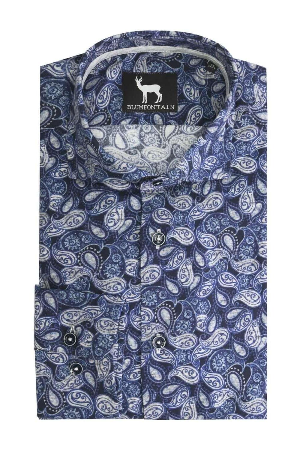 Overhemd Blumfontain paisleyprint blauw - Gents