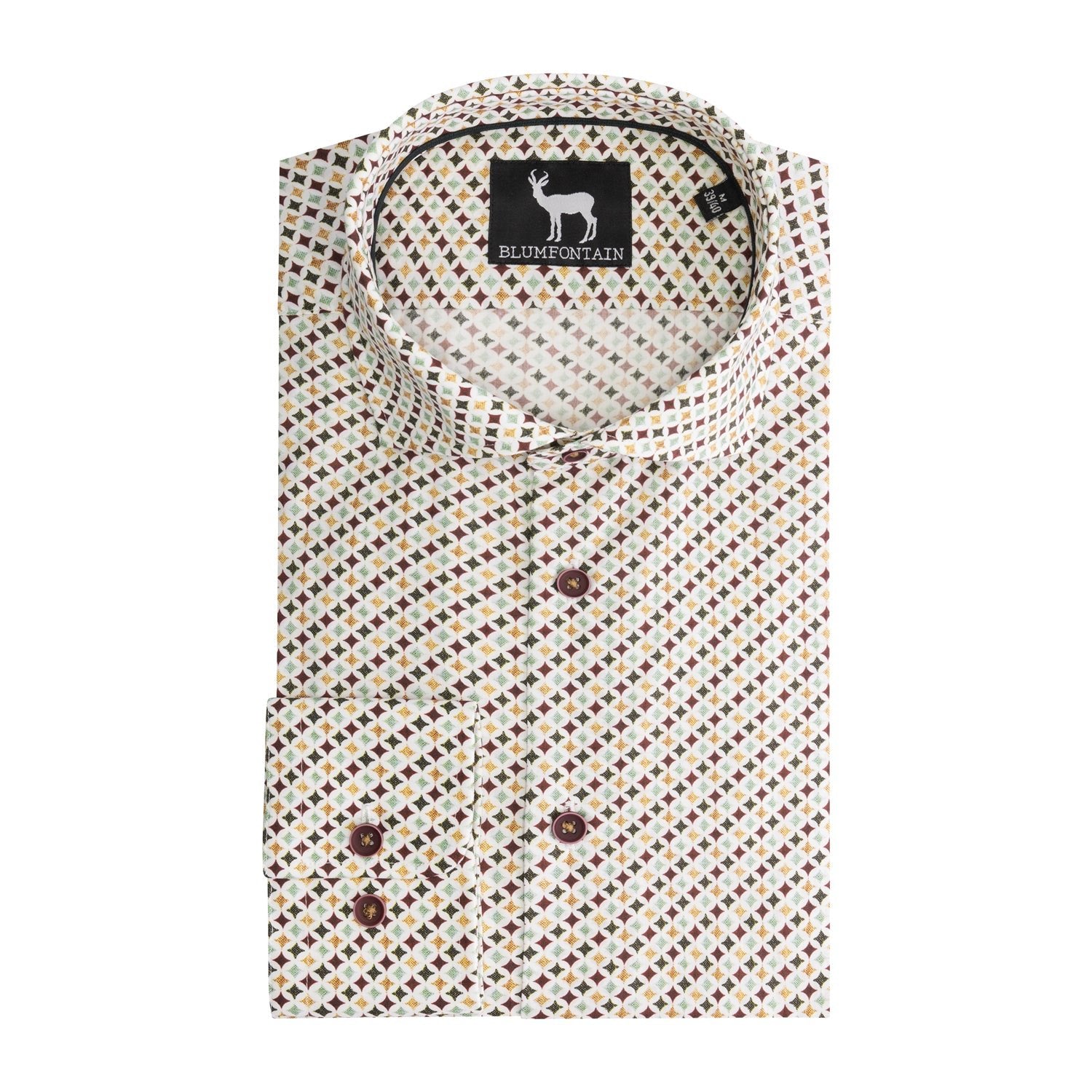 Overhemd Blumfontain retroprint groen - brique - Gents