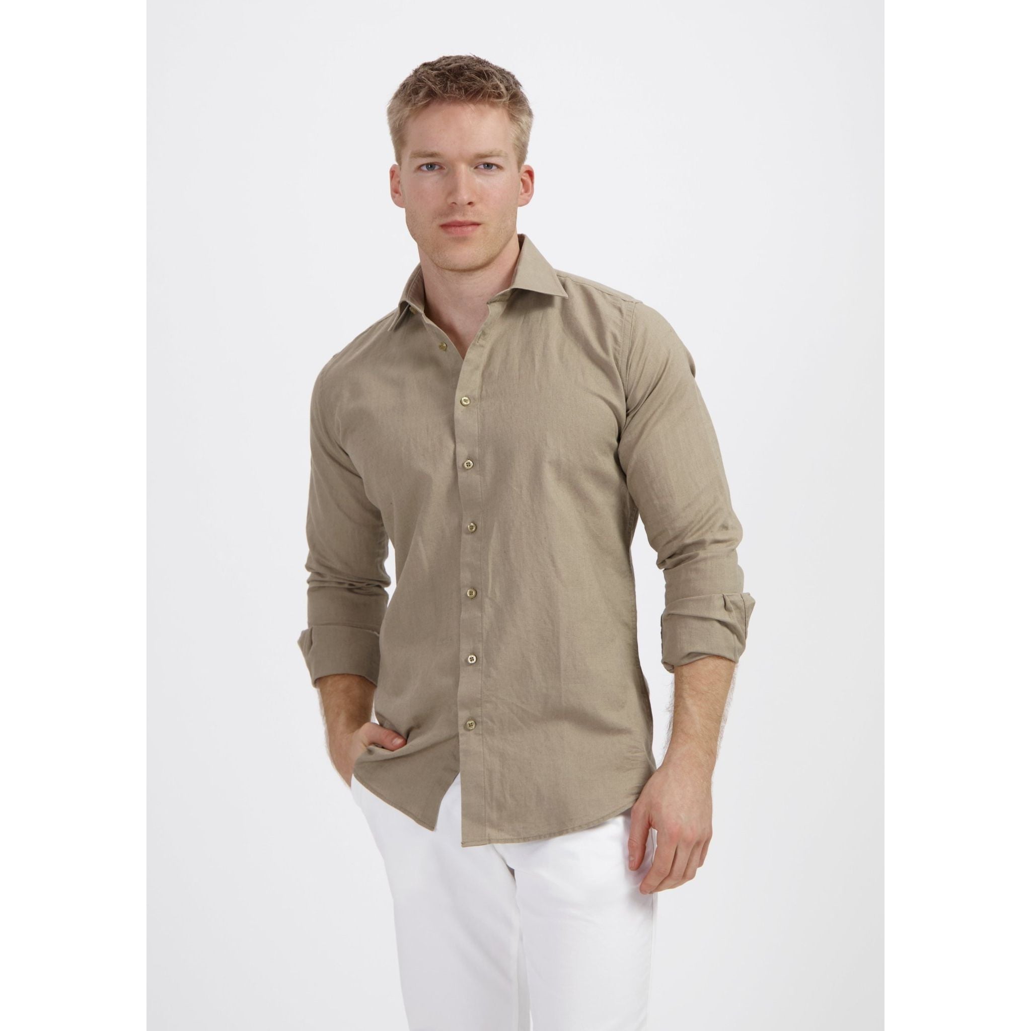 Overhemd linnen - katoen taupe - Gents
