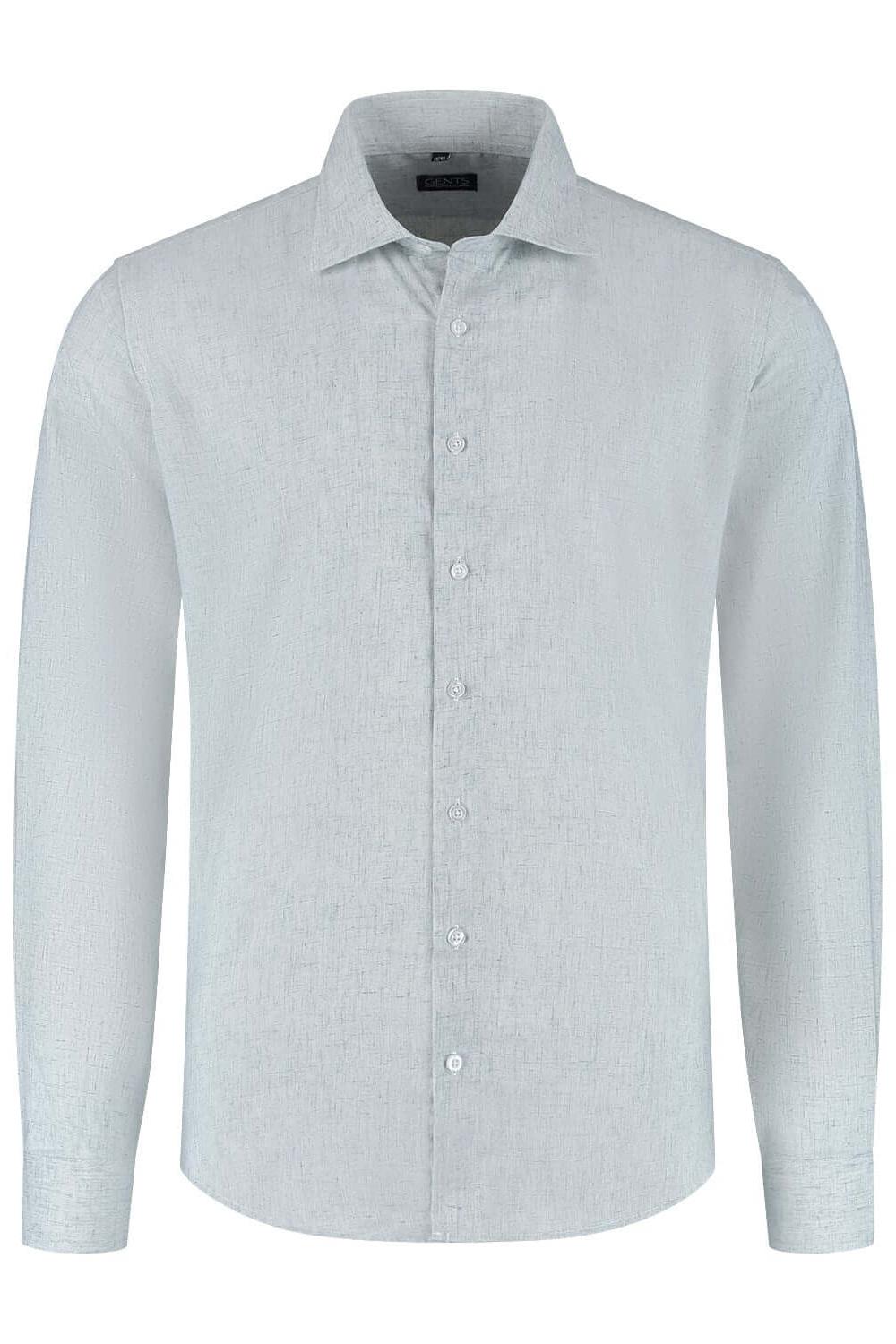 Overhemd linnenmix lichtgroen met lange mouwen en kraag, duurzaam en ademend, geschikt voor zakelijk en casual gebruik.