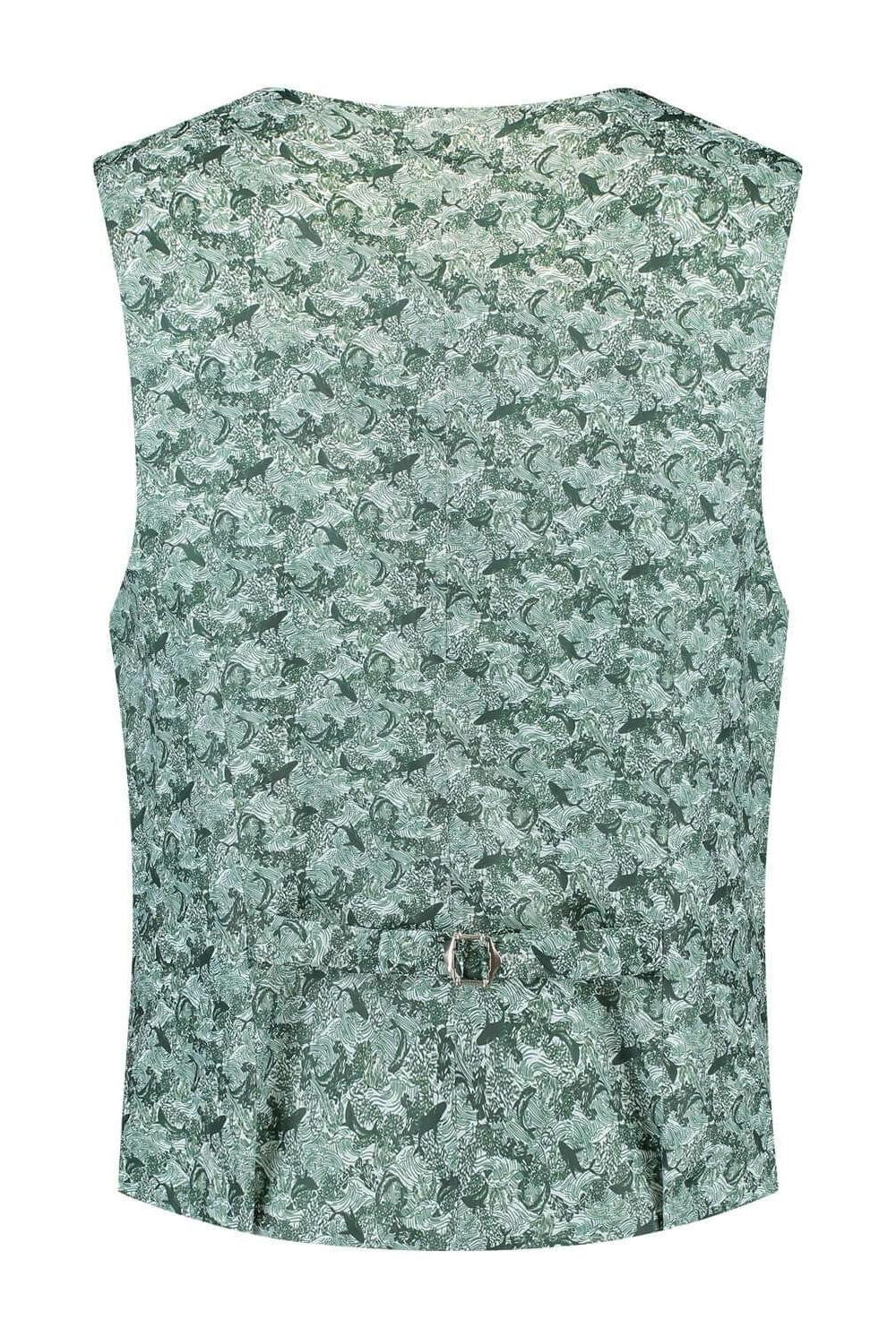 Pak ceder groen 3-delig, groene sleeveless top met bloemmotief en achterkant met ceintuur.