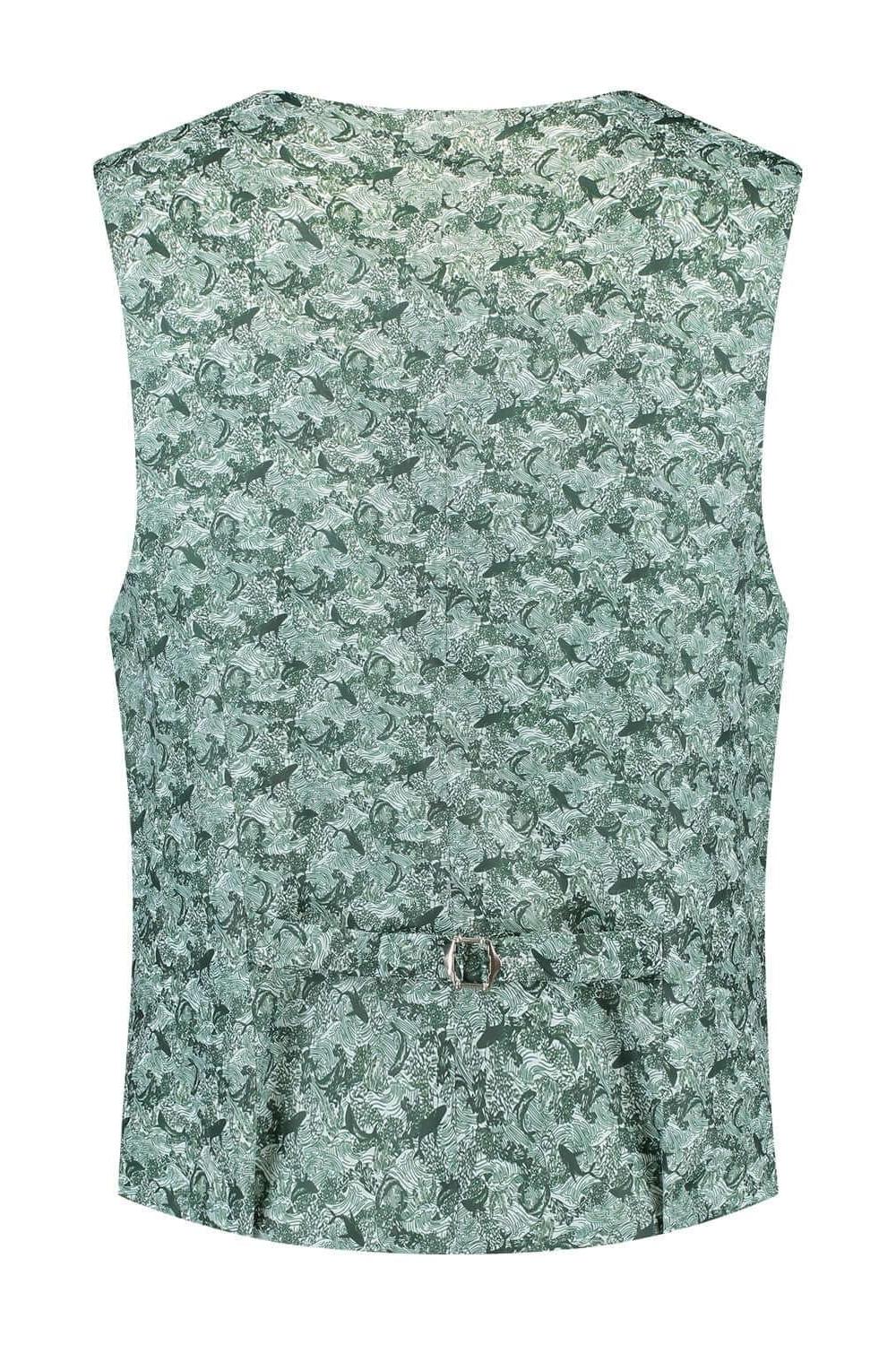 Pak ceder groen 3-delig, groene sleeveless top met bloemmotief en achterkant met ceintuur.