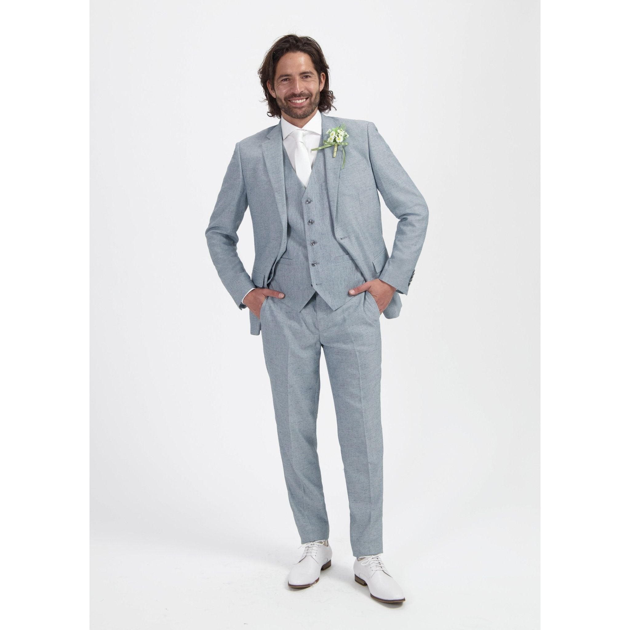 Pak linnenblend mistgroen 3 - delig - Gents