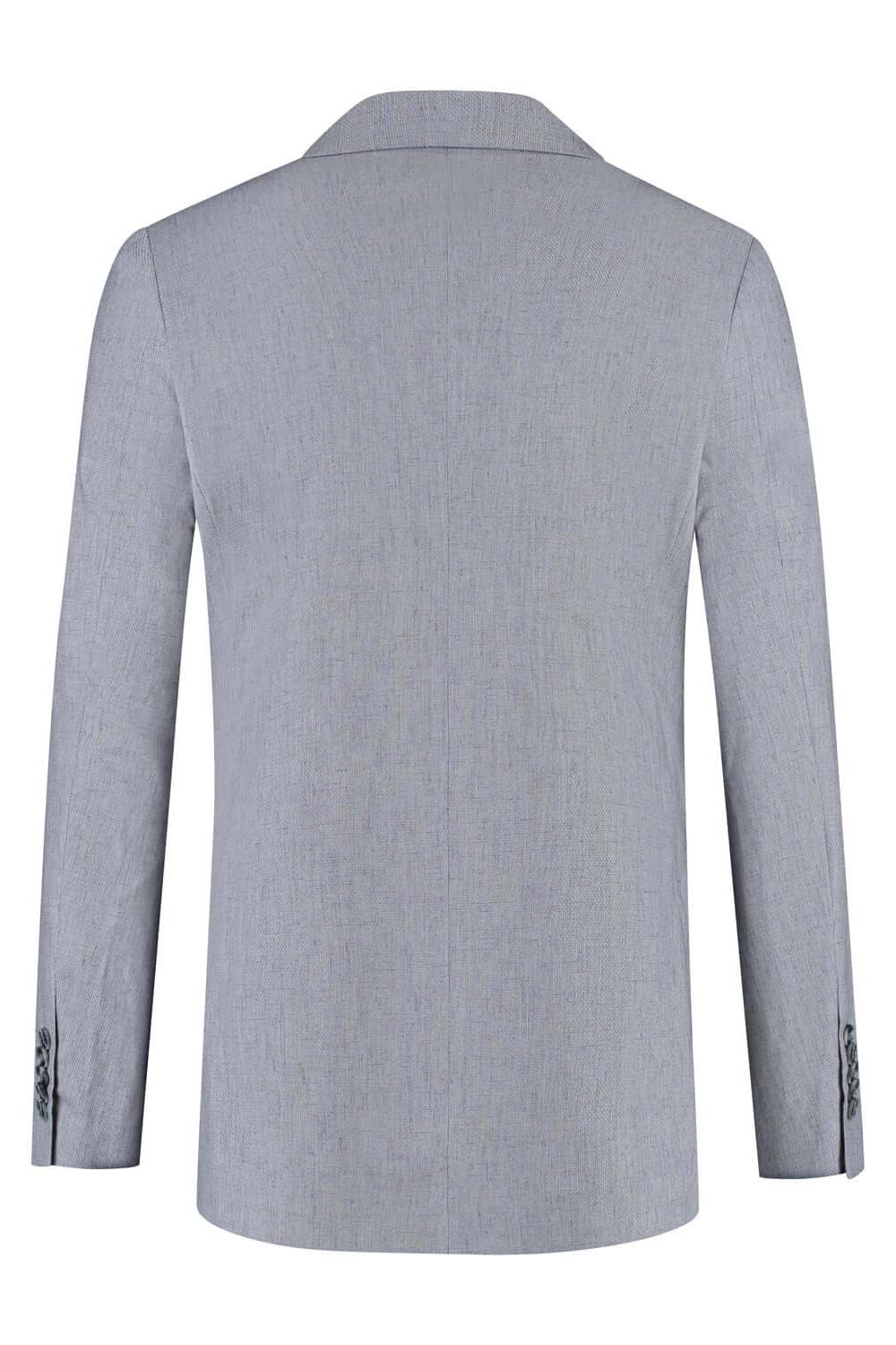 Pak linnenblend zilvergrijs, achterzijde van de blazer met ademend draagcomfort.