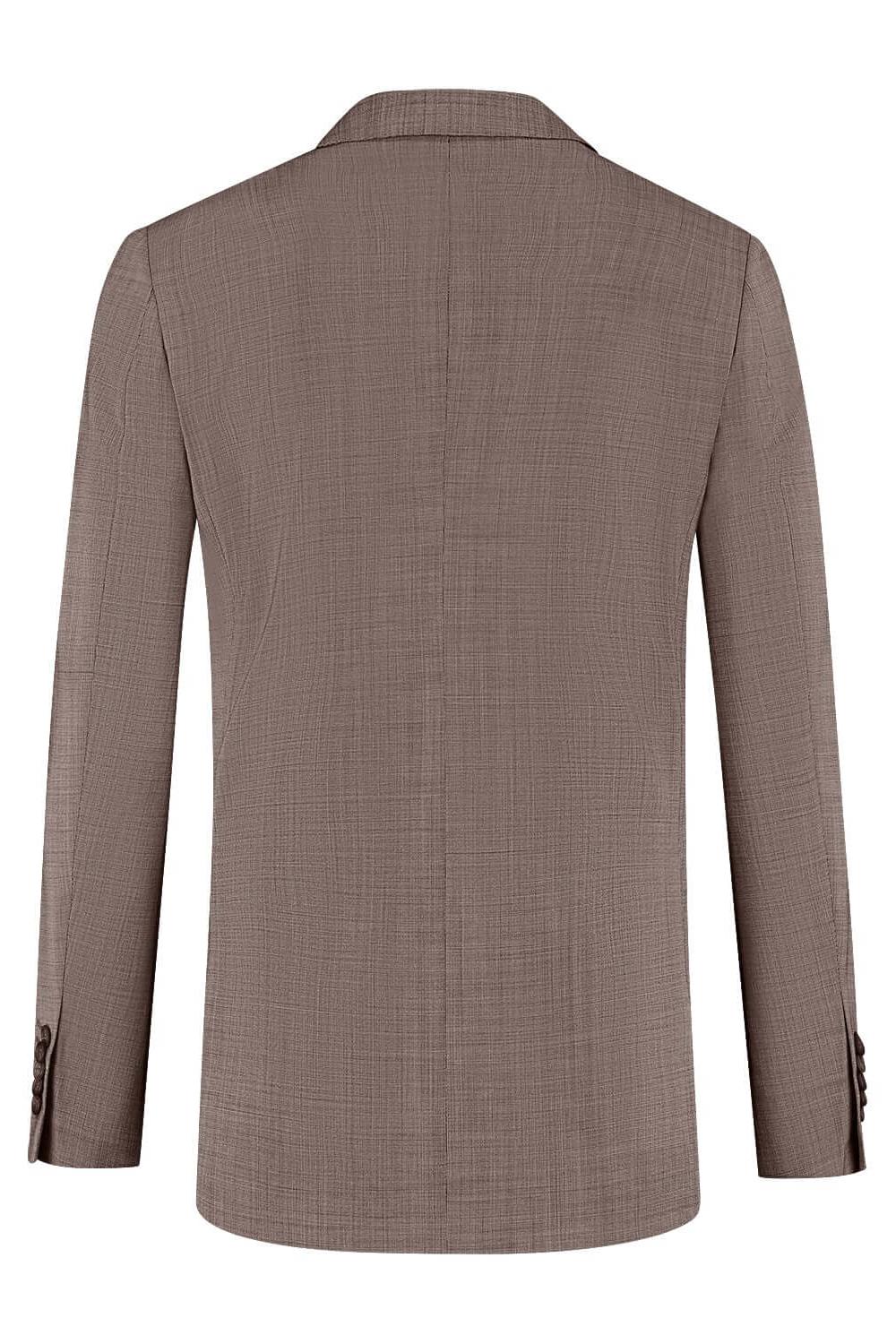 Pak melange cacao-bruin achteraanzicht met reverskraag voor zakelijke gelegenheden.