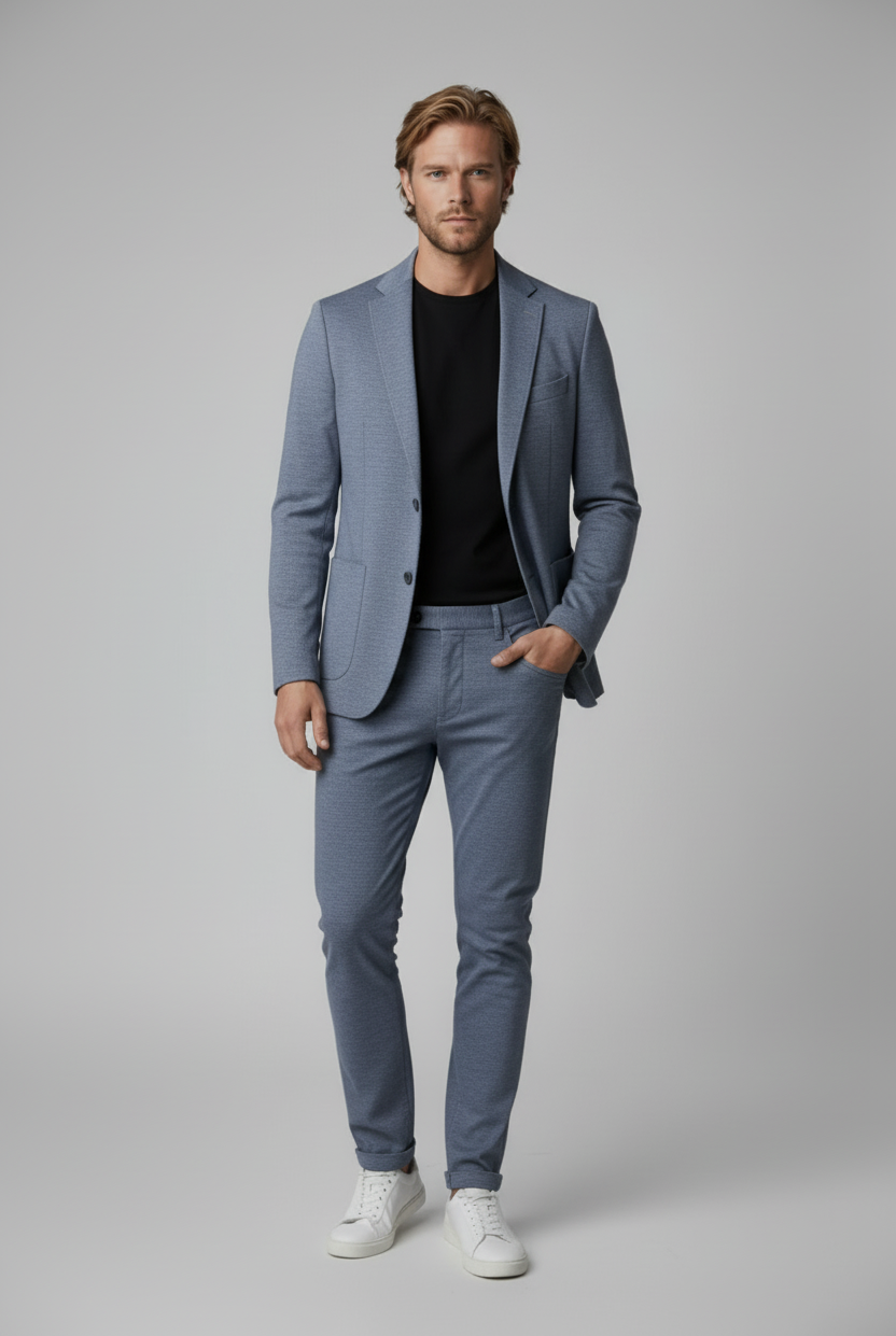 Pak stretch blauwgrijs 2-delig