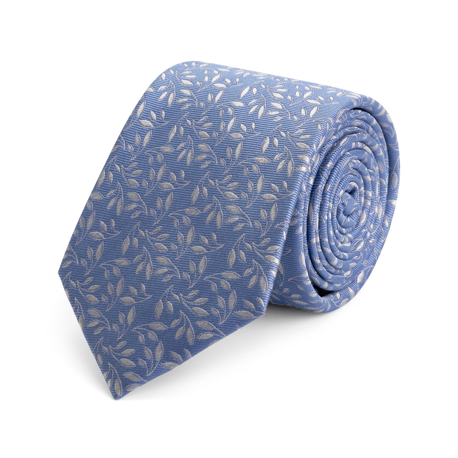 Stropdas zijde print blad lichtblauw zilver - Gents