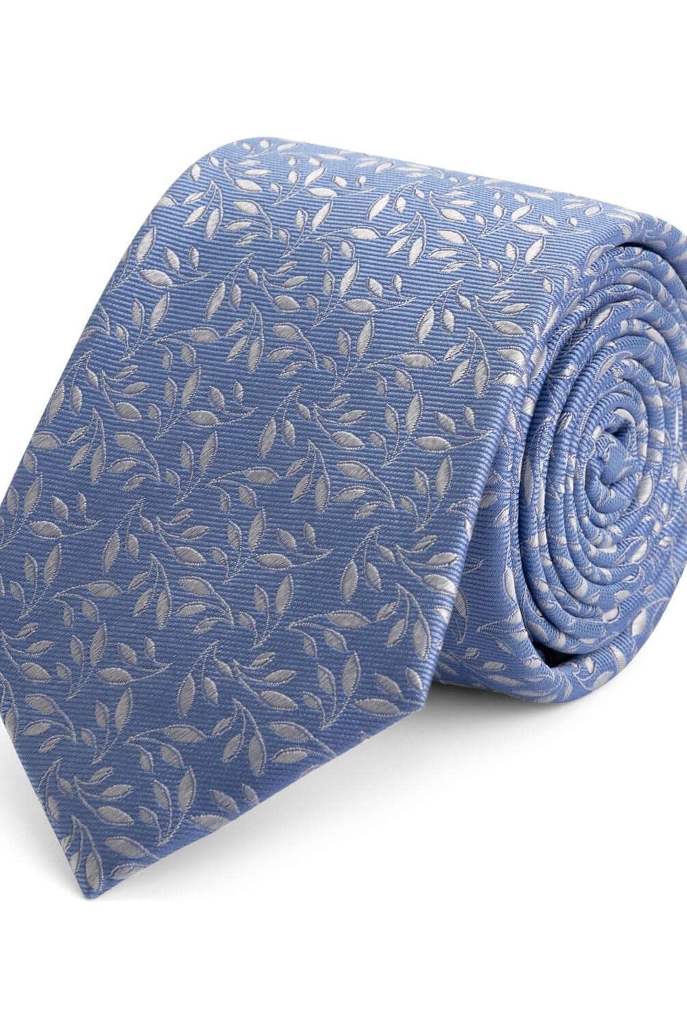 Stropdas zijde print blad lichtblauw zilver - Gents