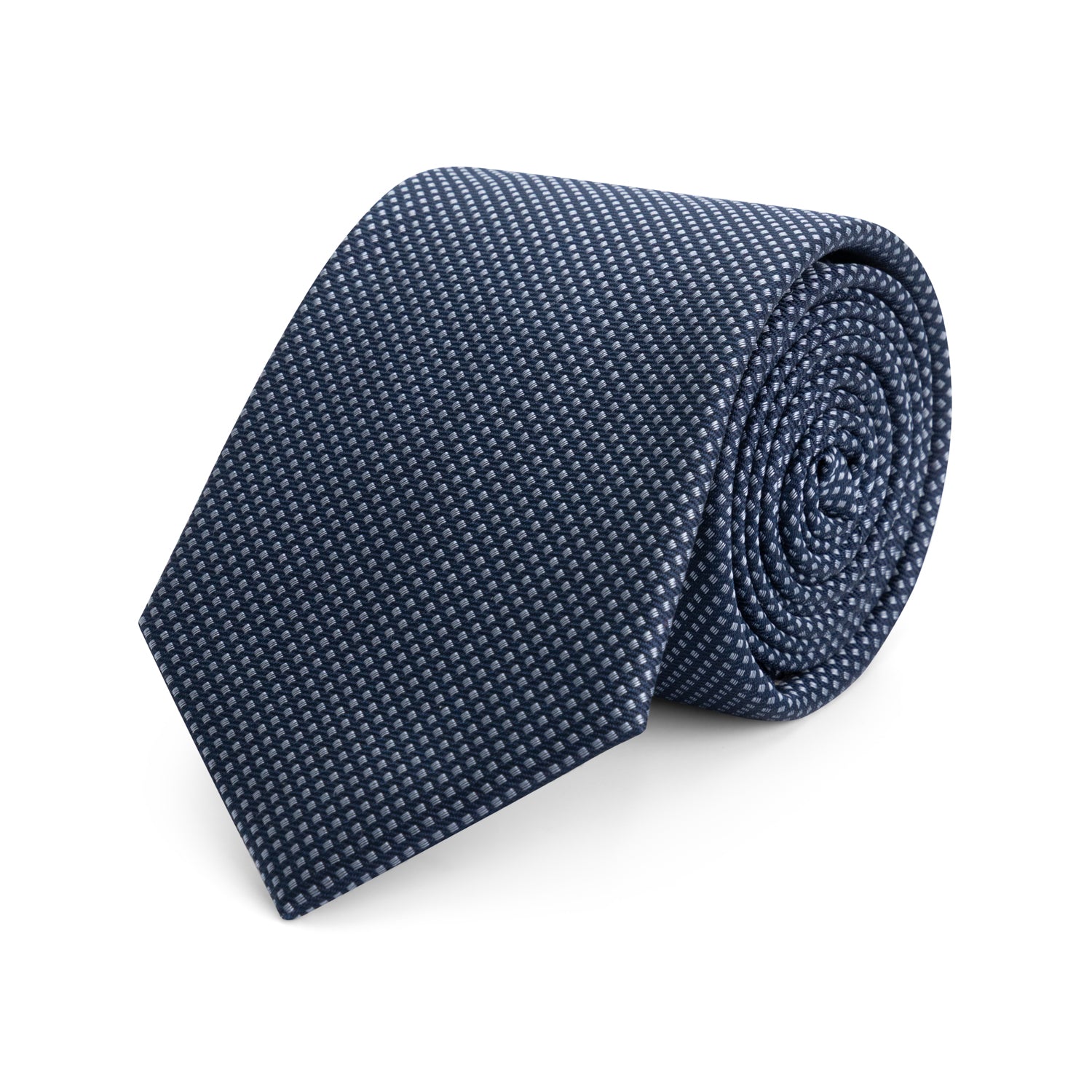 Stropdas zijde print kleine vakjes navy - zilver - Gents