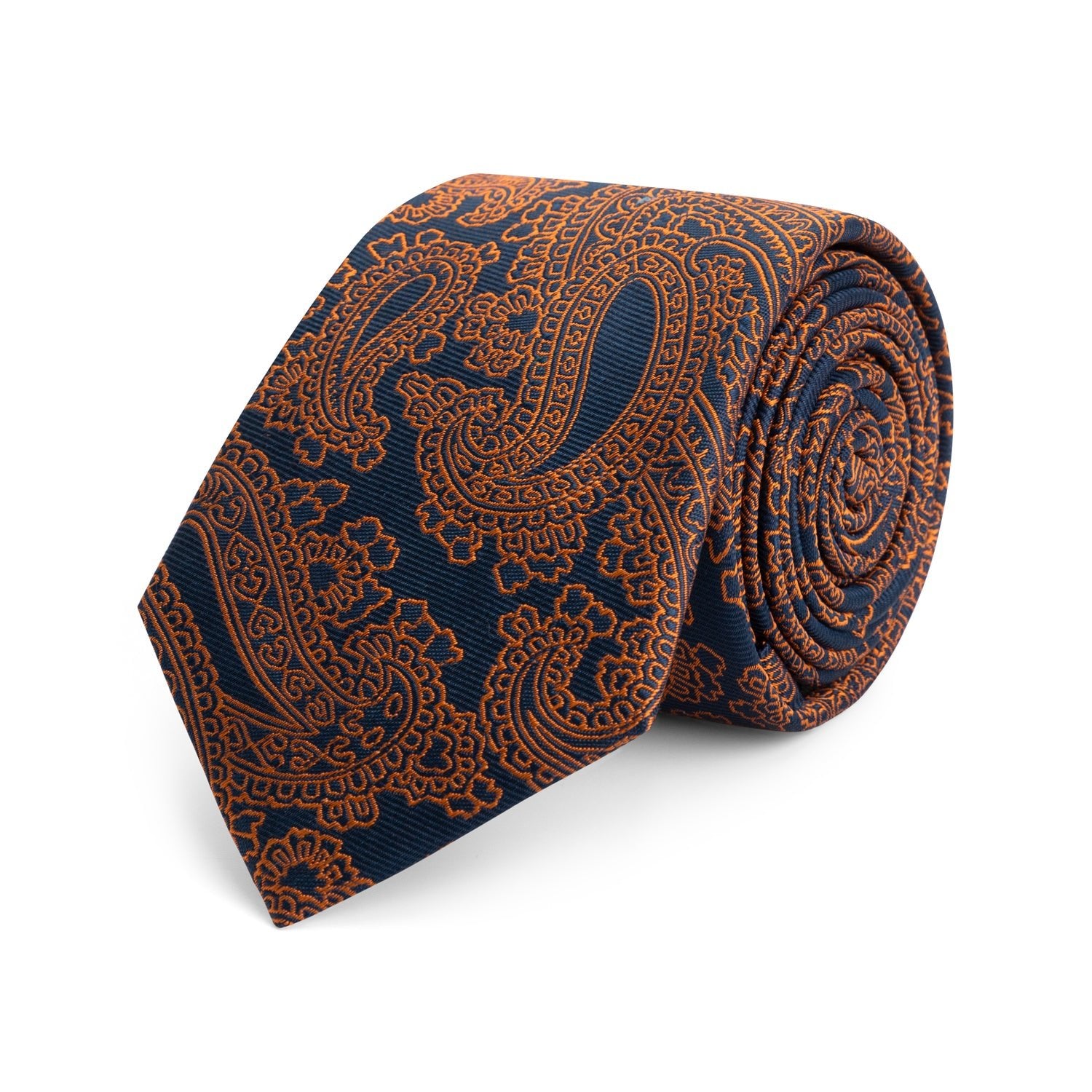Stropdas zijde print oranje - blauw motieven - Gents