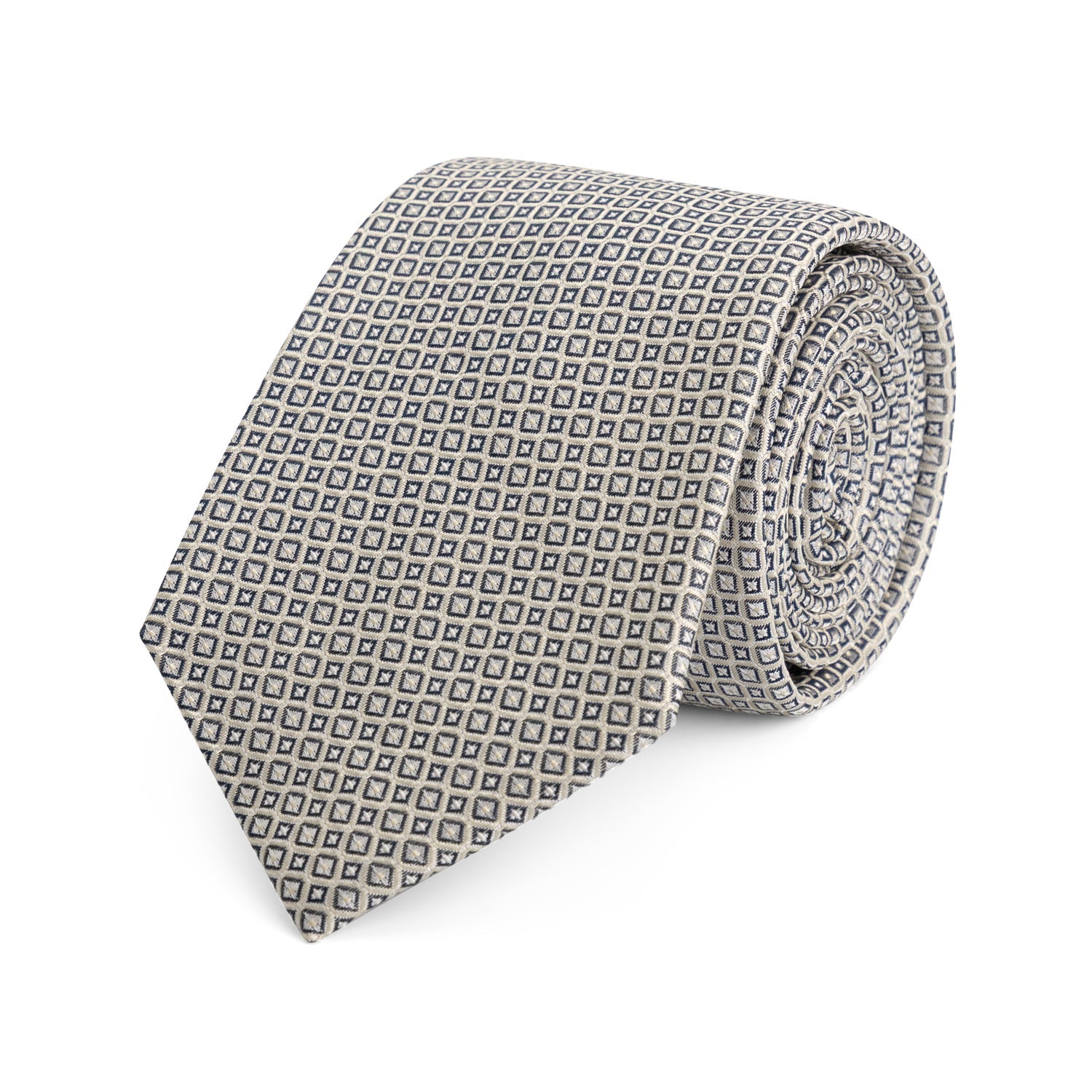 Stropdas zijde print ruit zilver - blauw - Gents