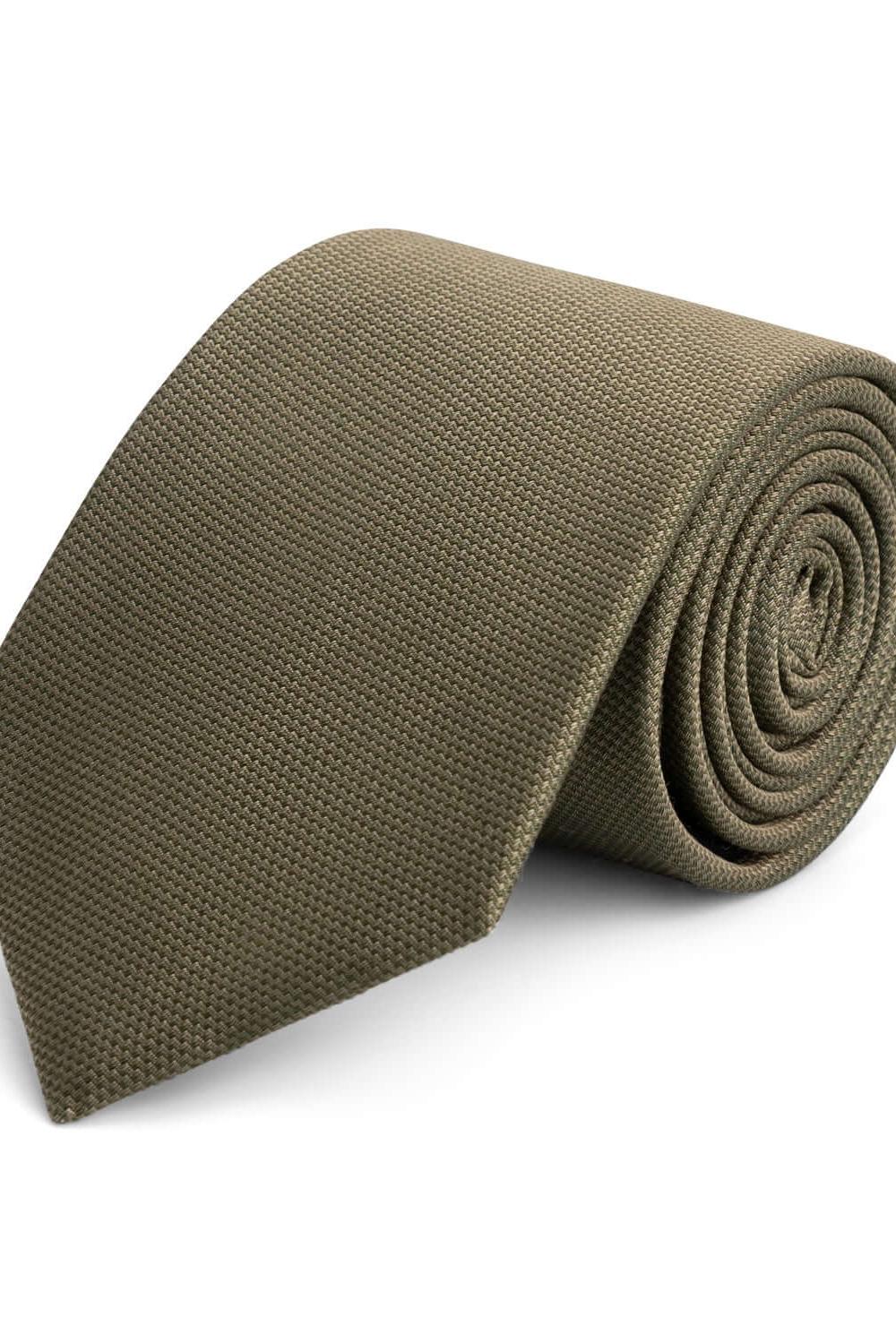 Stropdas zijde print strepen olijfgroen