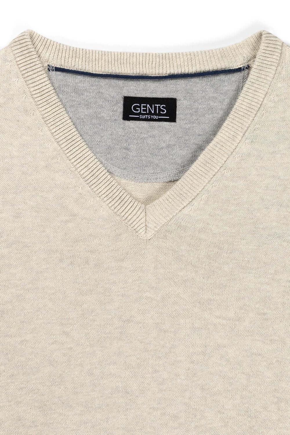 Trui V-hals softcotton zand, ademende 100% katoen trui met V-hals, veelzijdig en comfortabel.