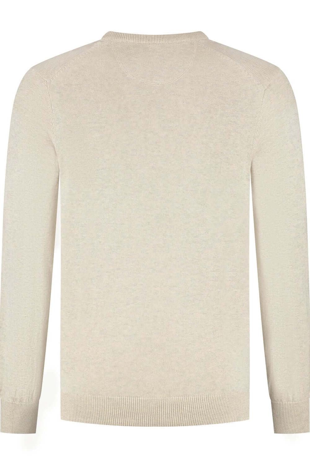 Trui V-hals softcotton zand, zachte katoenen trui, ademend en veelzijdig, achterkant van de trui.