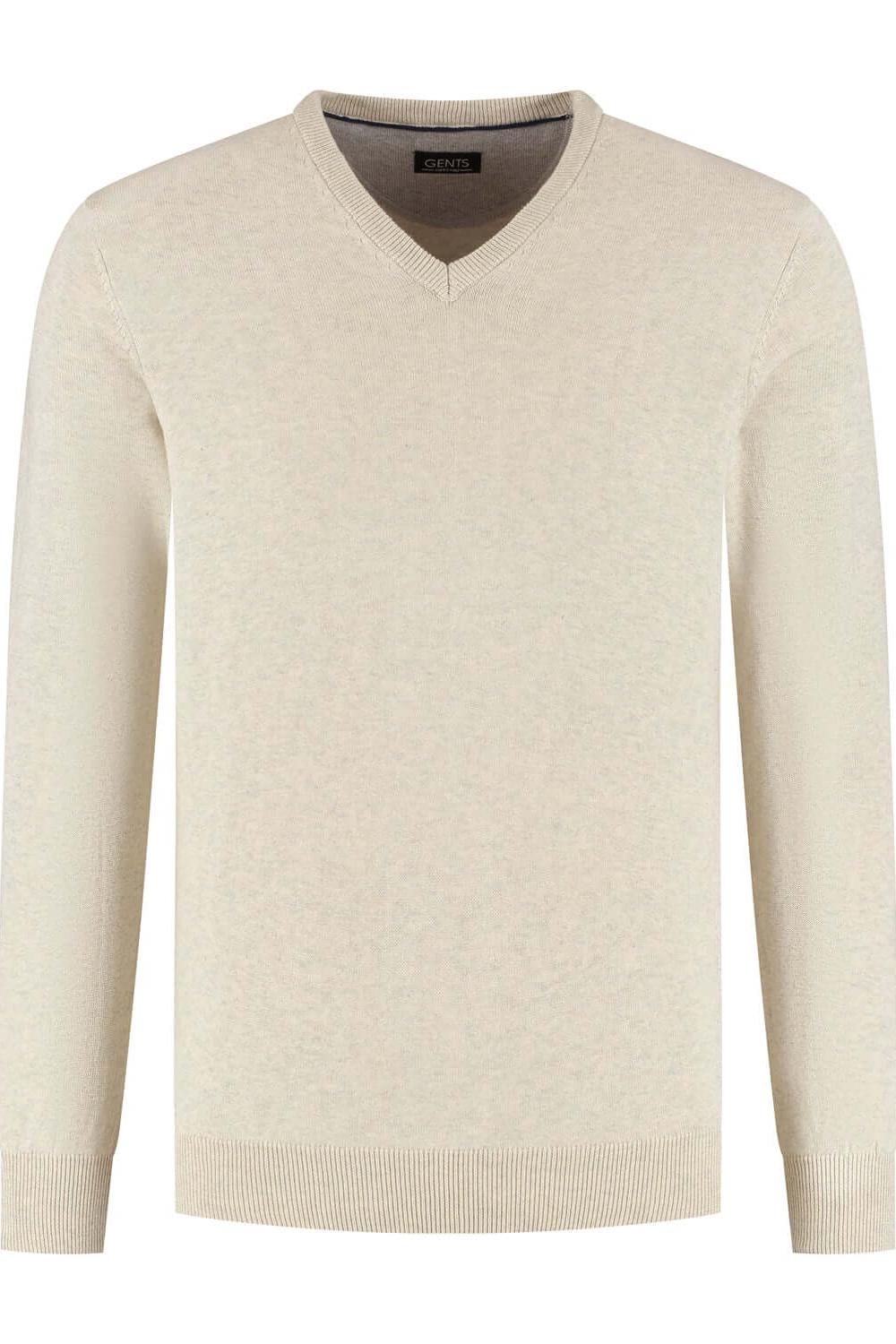 Trui V-hals softcotton zand, 100% katoen, ademende en veelzijdige trui in zandkleur.