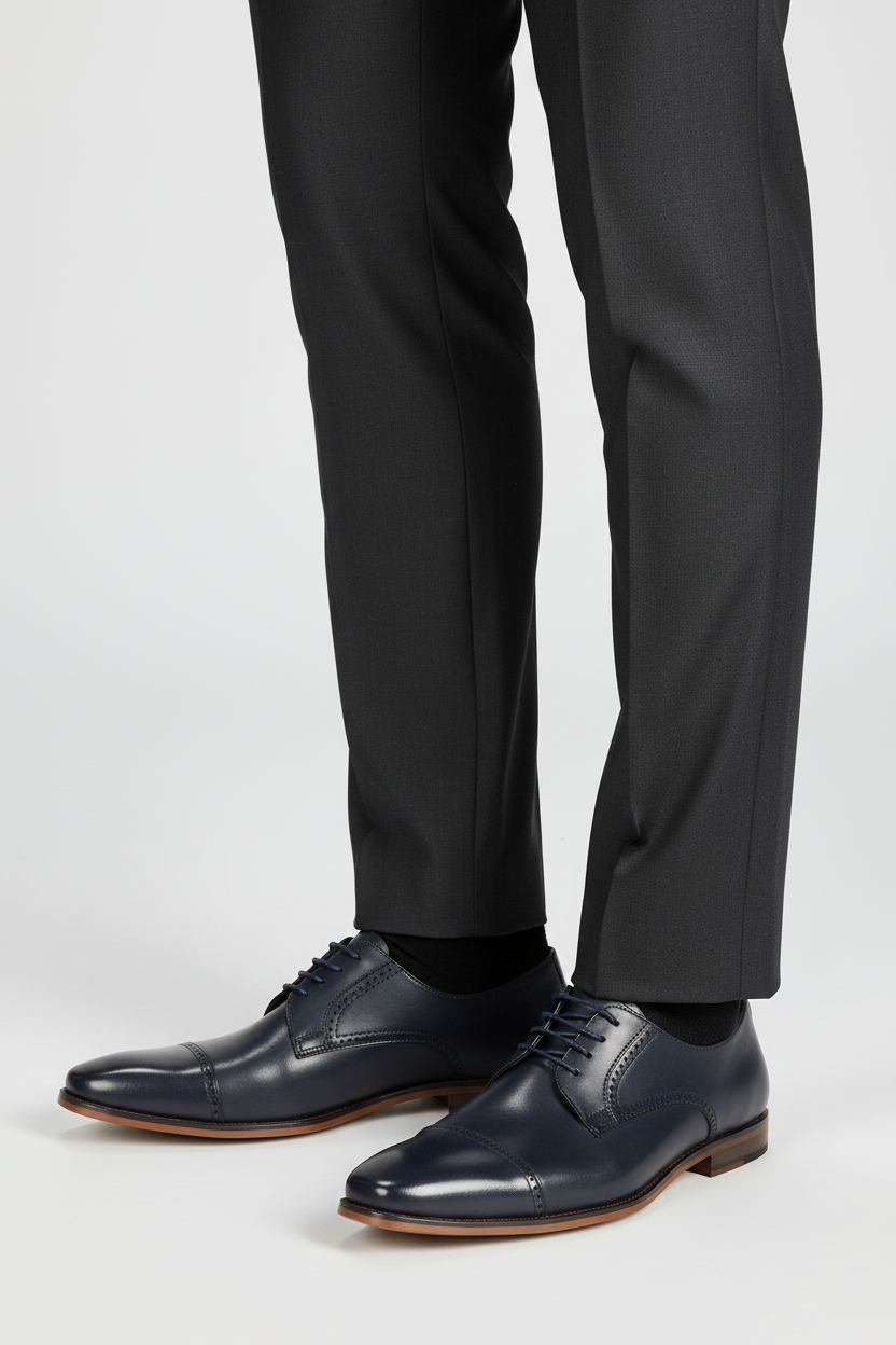 Veterschoen cap toe navy met broek