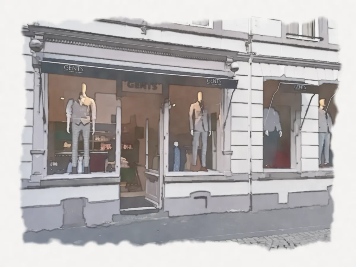 Aquarel van de winkelpui van GENTS Maastricht