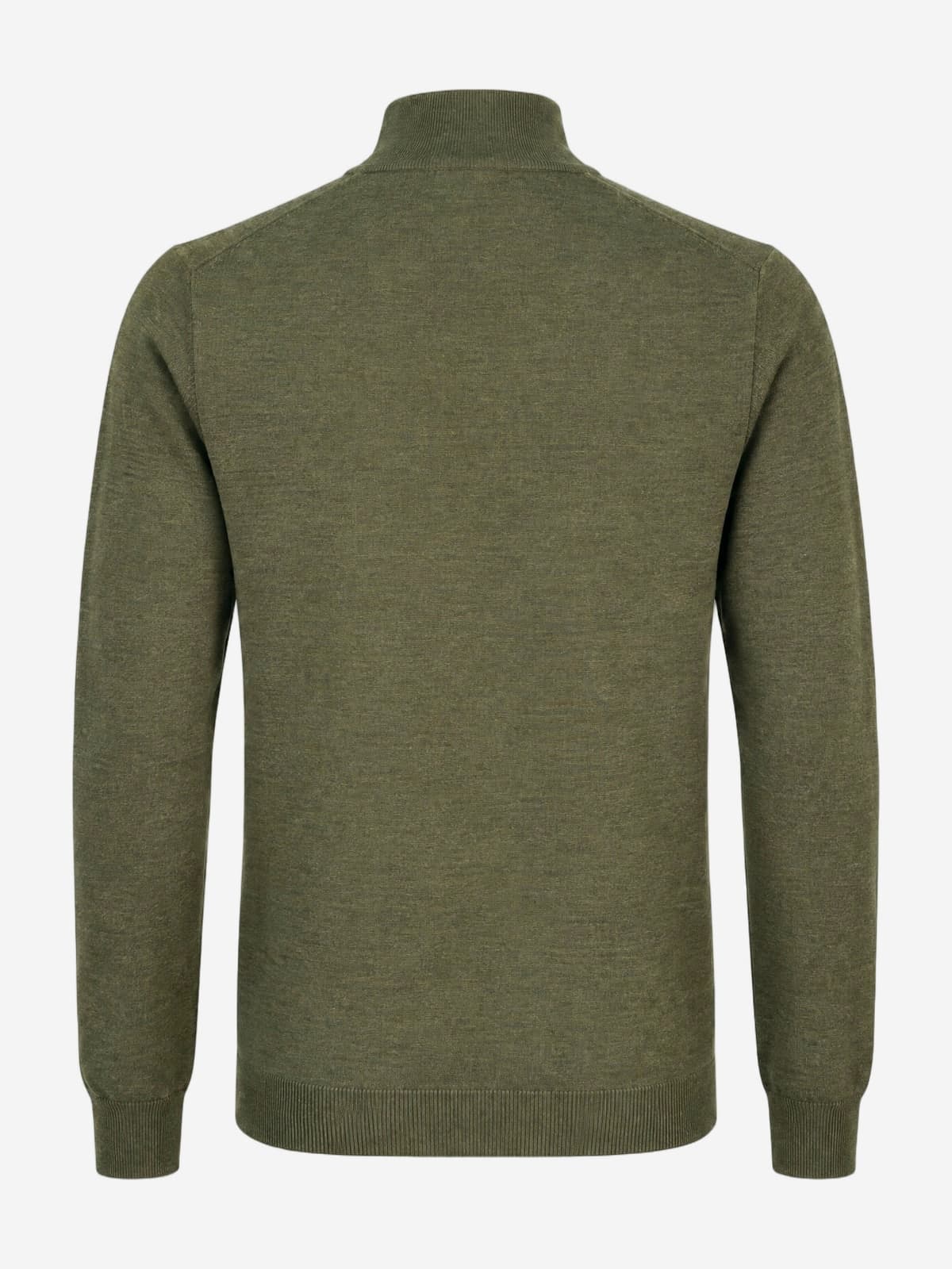 Halfzip merinoblend mosgroen — achterkant