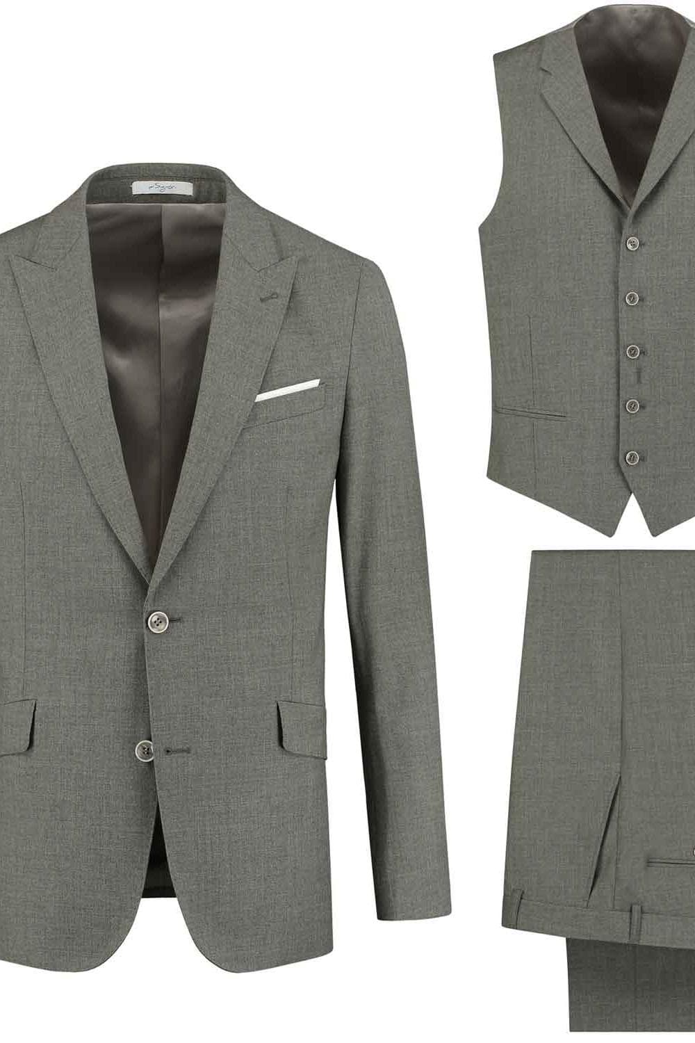 perSignori 3D plain flannel bei - Drie-delig pak van wol met warme voering, grijs, moderne stijl.