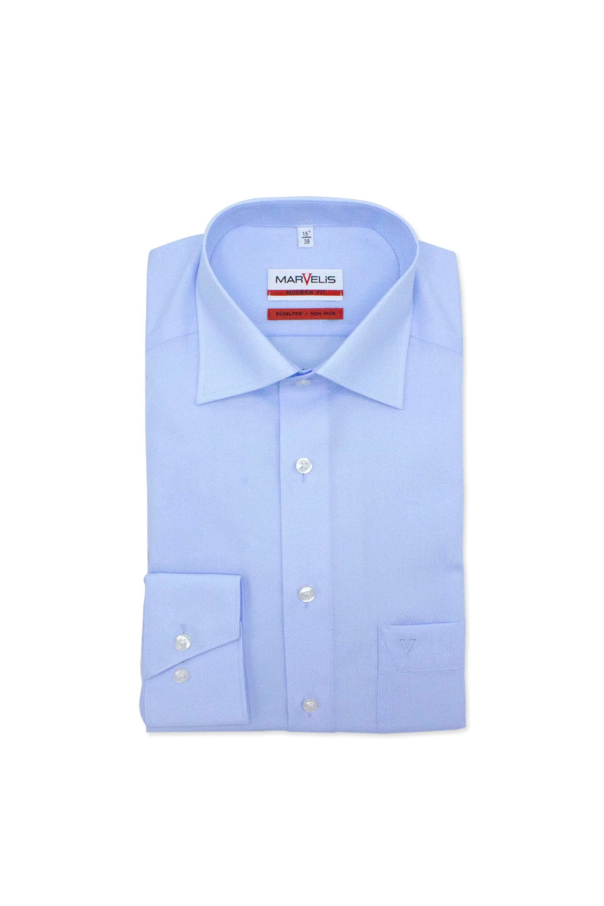 Marvelis modern-fit blauw katoenen overhemd voor heren met knoopsluiting in lichte blauwe tint.