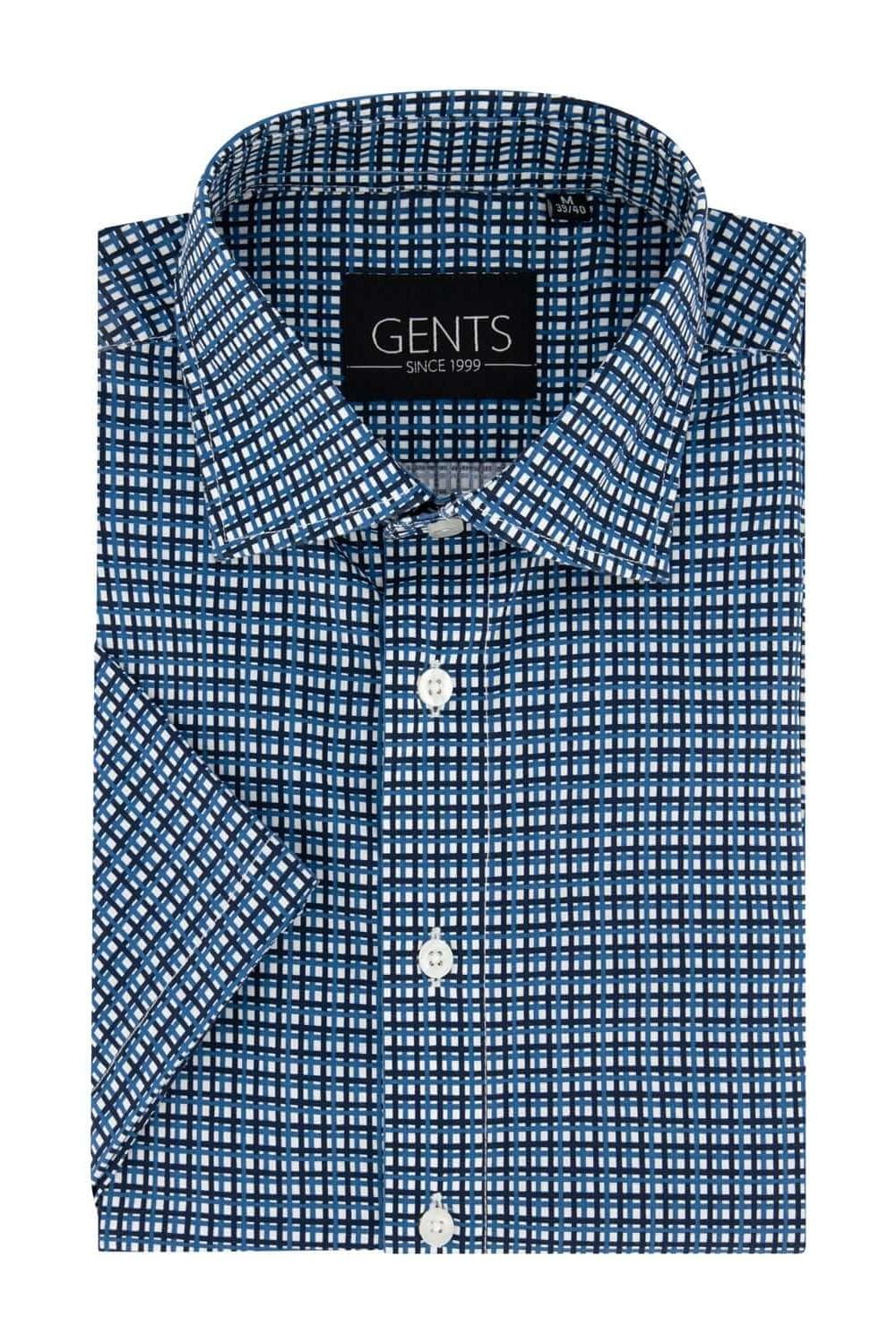 GENTS korte mouw ruit blauw-wit, klassiek hemd met korte mouwen in blauw-wit ruitdessin.