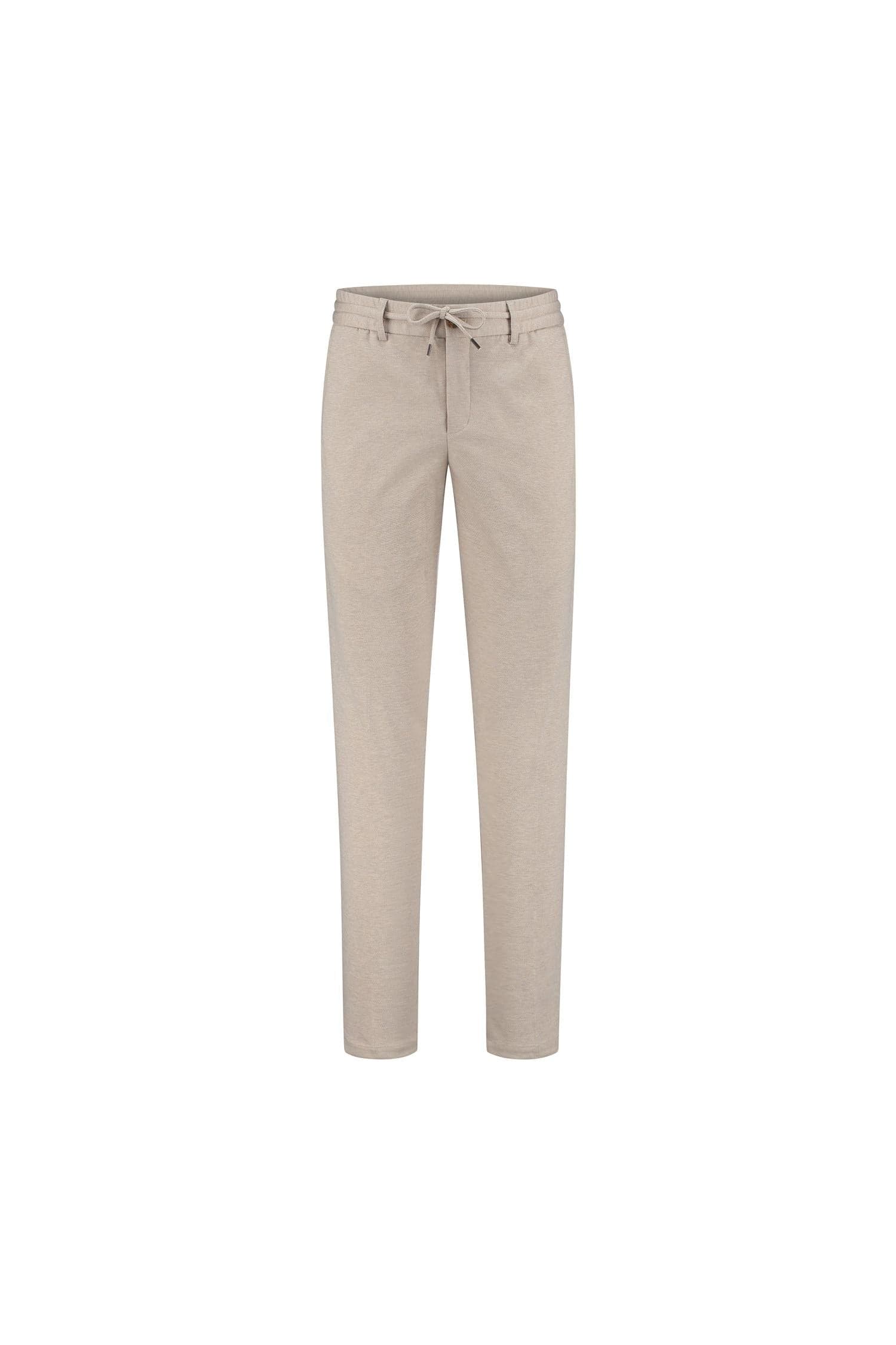 Pantalon uni stretch zand, zandkleurige slim-fit broek met stretch, perfect als basisstuk