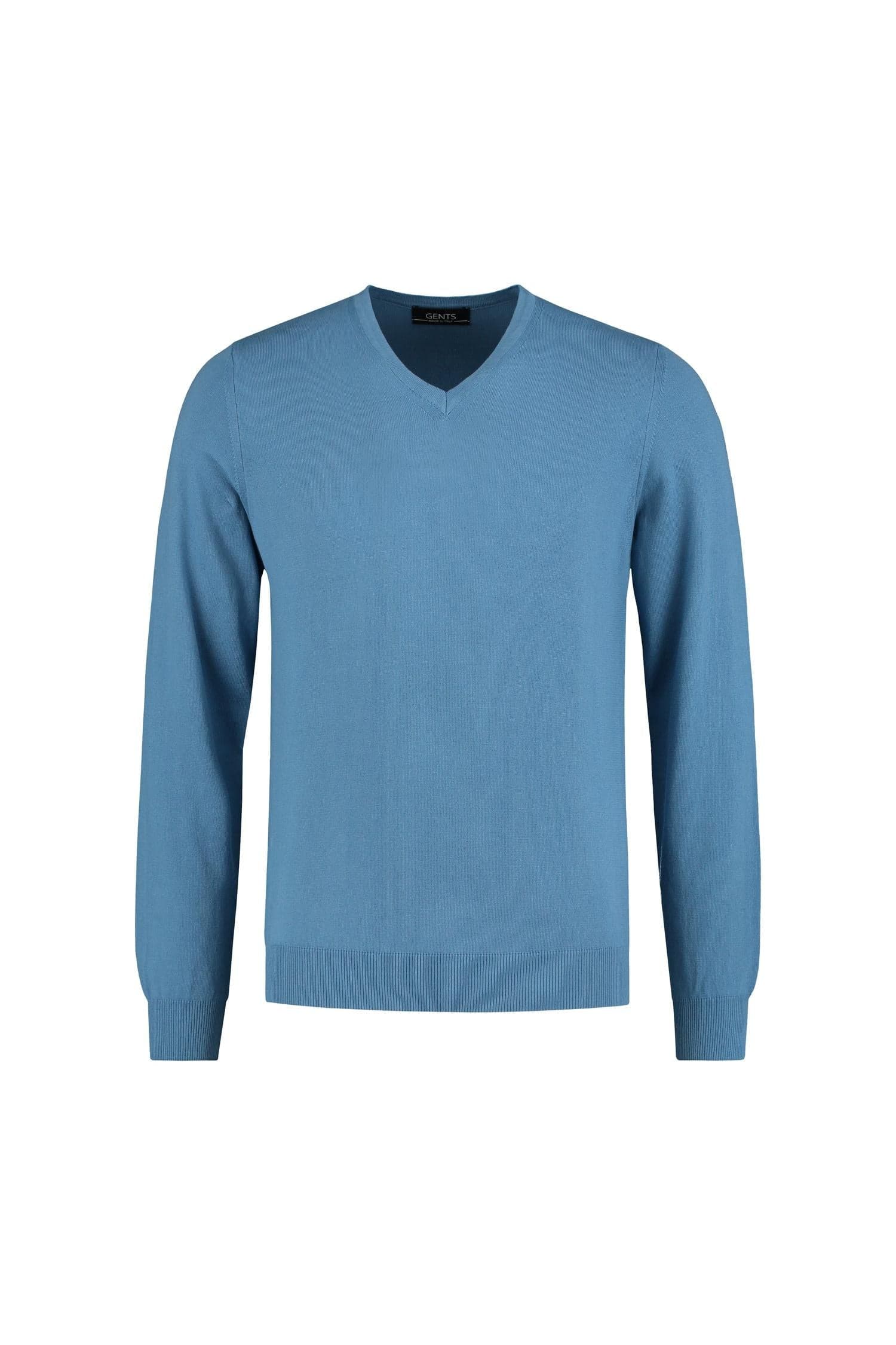 V-neck staalblauw ademend katoenen V-hals trui in staalblauw