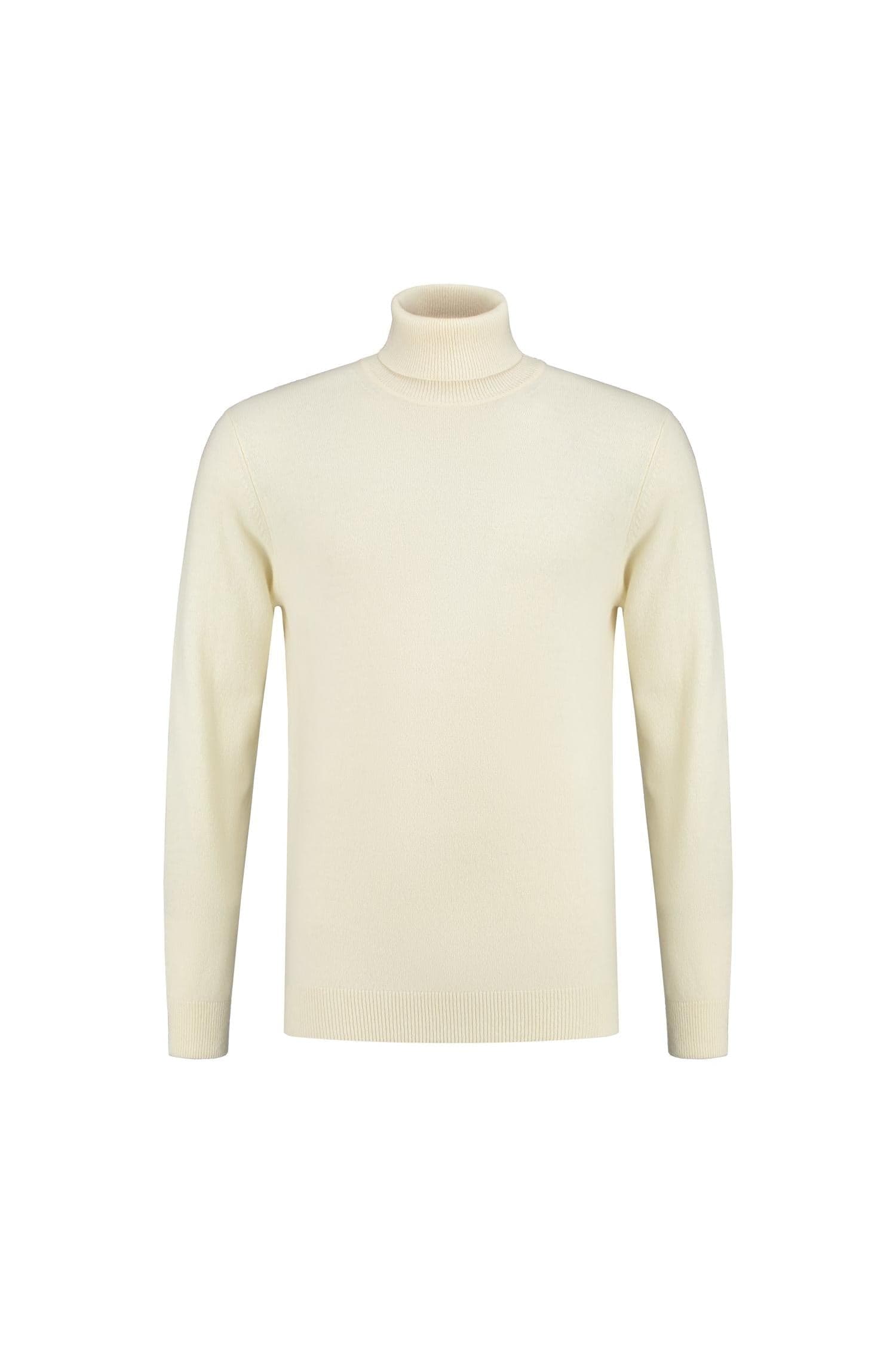 Coltrui off-white wol, ademend comfort trui in off-white wol-nylon voor herfst en winter.
