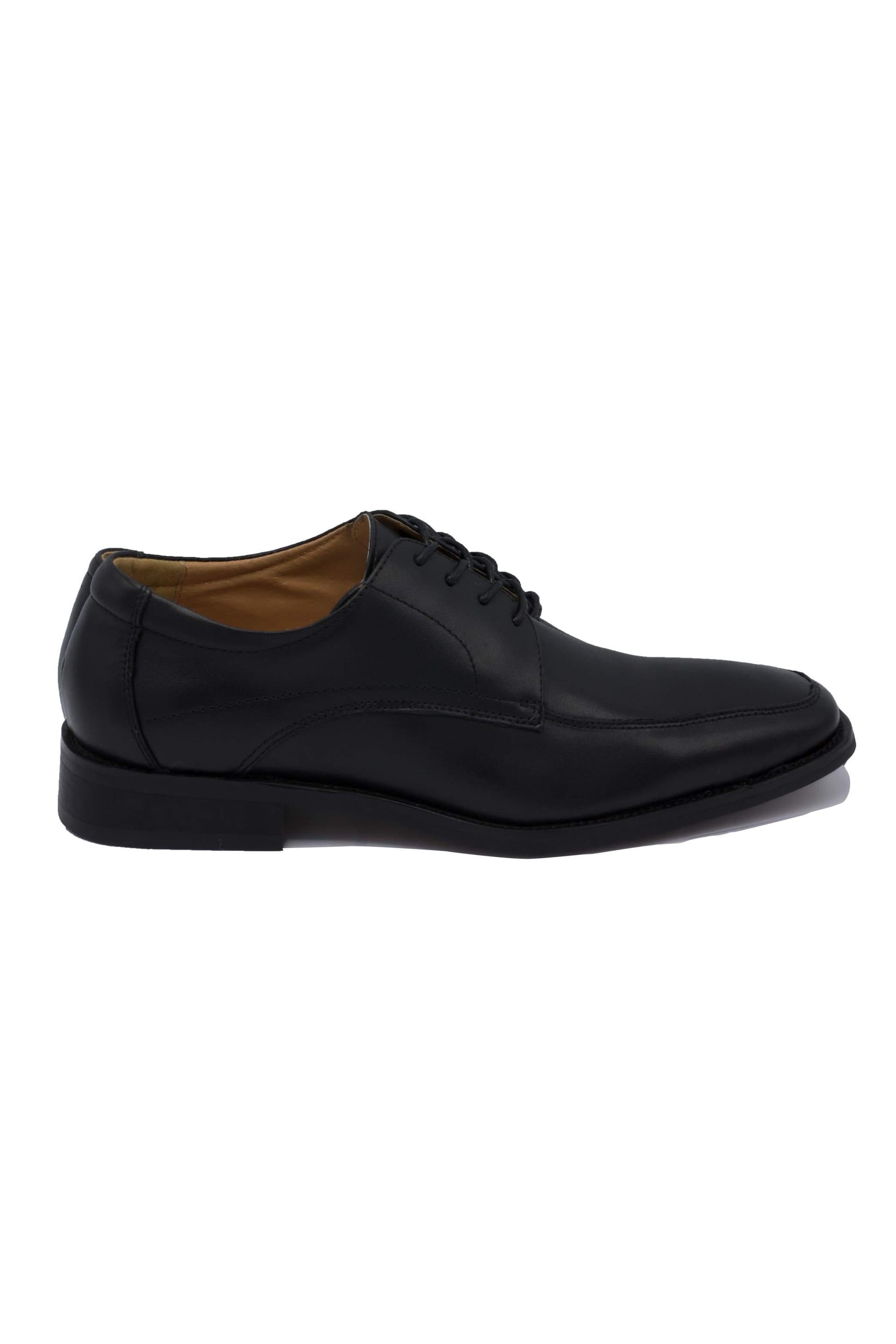 Schoenen leder classic Cognac elegante leren derby met vaste binnenzool en houtlookhak, zwart leren schoenen.