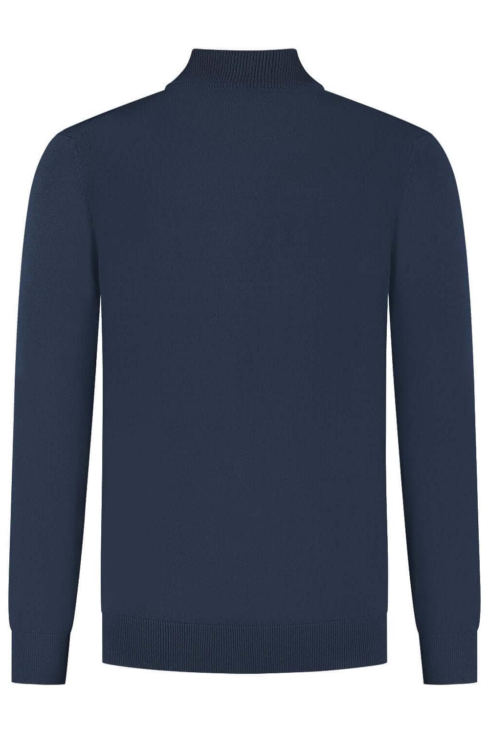 Full zip navy back view of a cotton full-zip jacket featuring a smooth zipper in navy color.