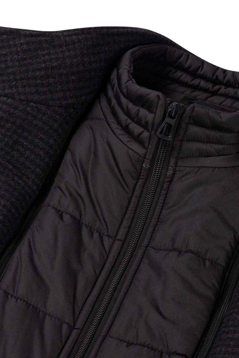 Coat houndstooth windvanger zwart-grijs met uitneembare windvanger en warme voering.