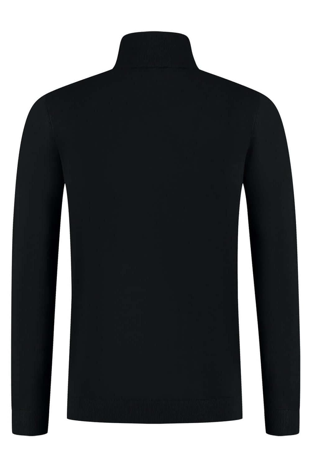 Turtle neck zwart, zwart fijngebreide coltrui met ademend en vormvast comfort, achterkant view.
