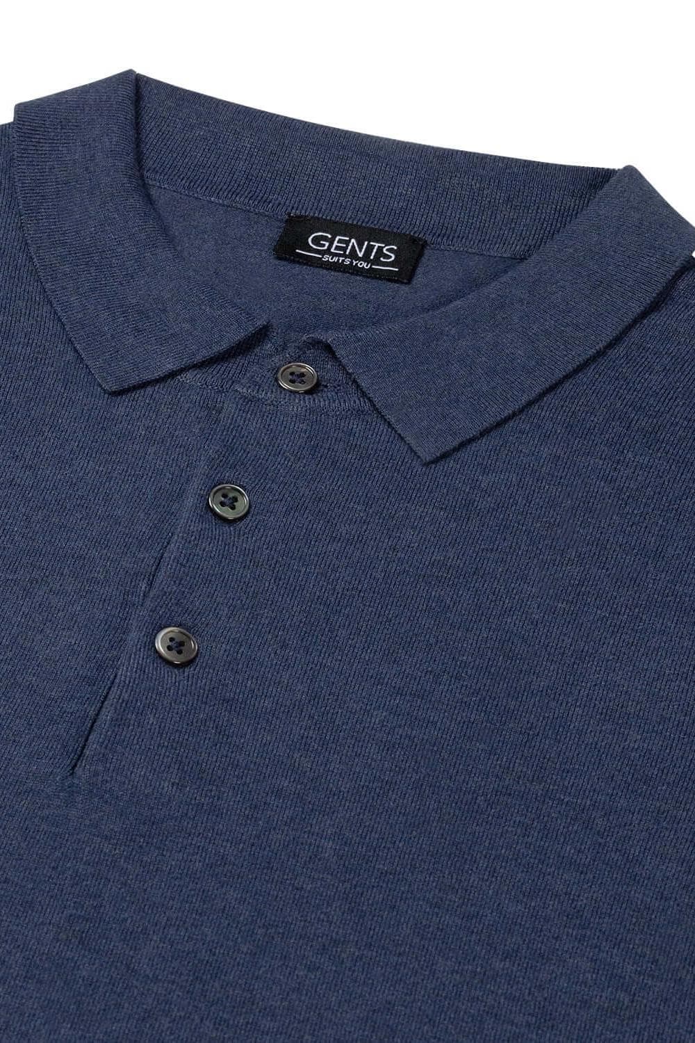 Trui polokraag blauw met zachte stof, knoopsluiting en klassieke polokraag.