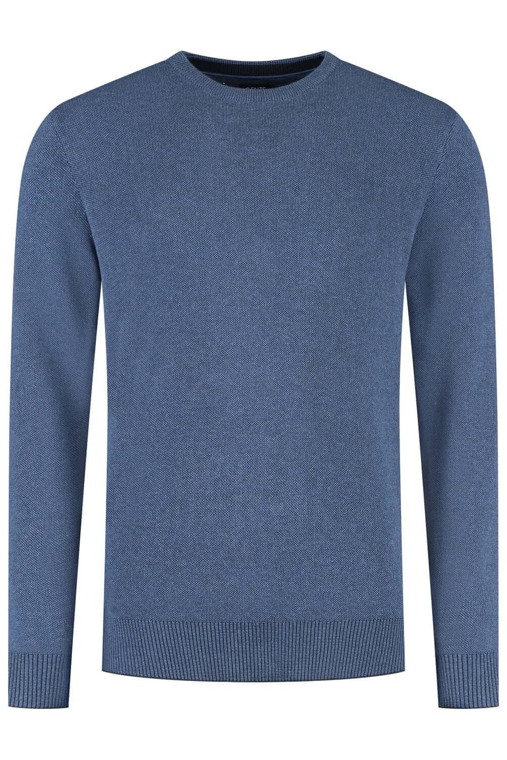 Ronde hals two-tone blauw, katoenen sweater met comfortabele ronde hals en veelzijdig design.