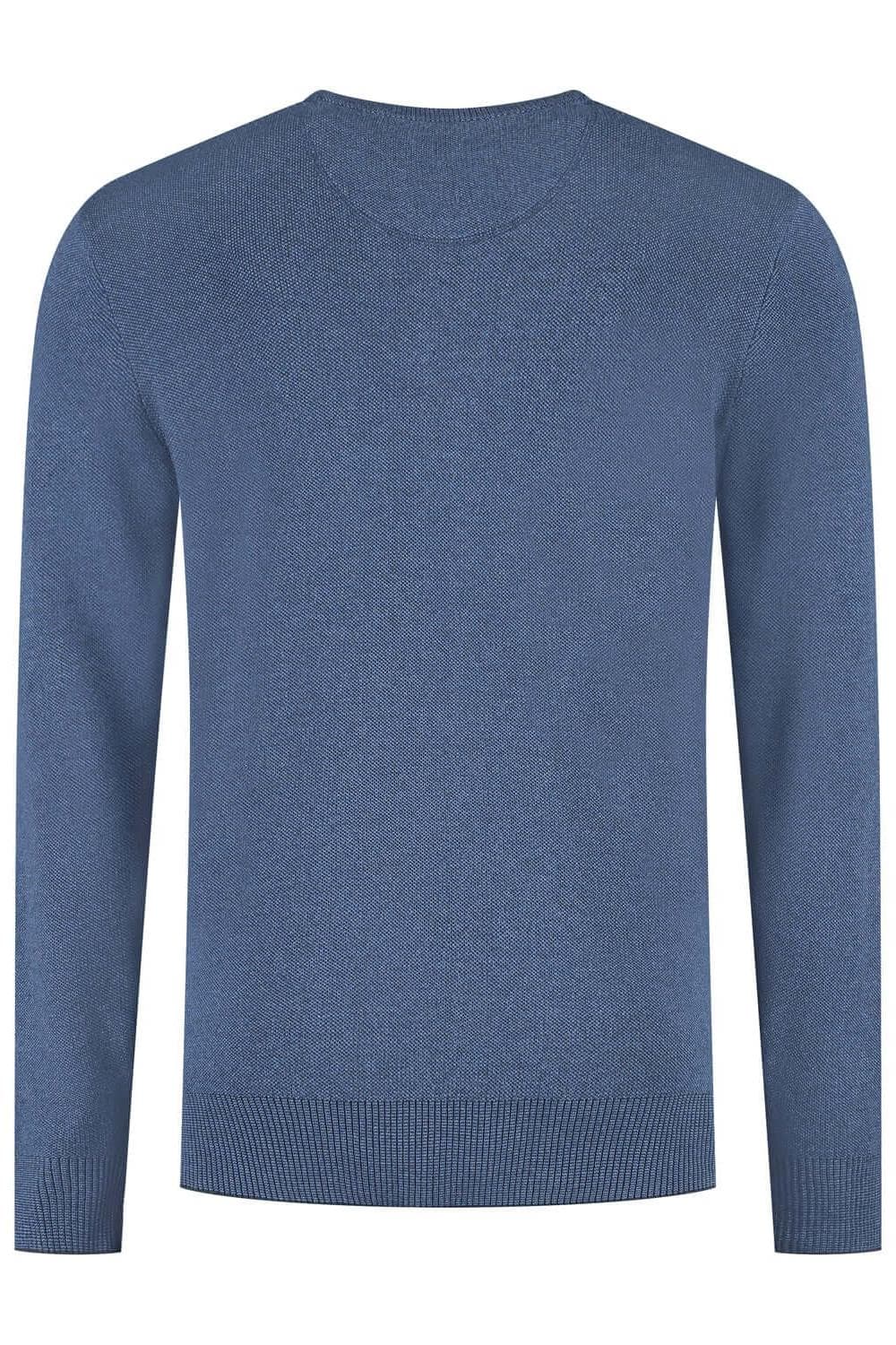 Ronde hals two-tone blauw katoenen trui, comfortabele en veelzijdige kleding, perfecte keuze voor elke gelegenheid.