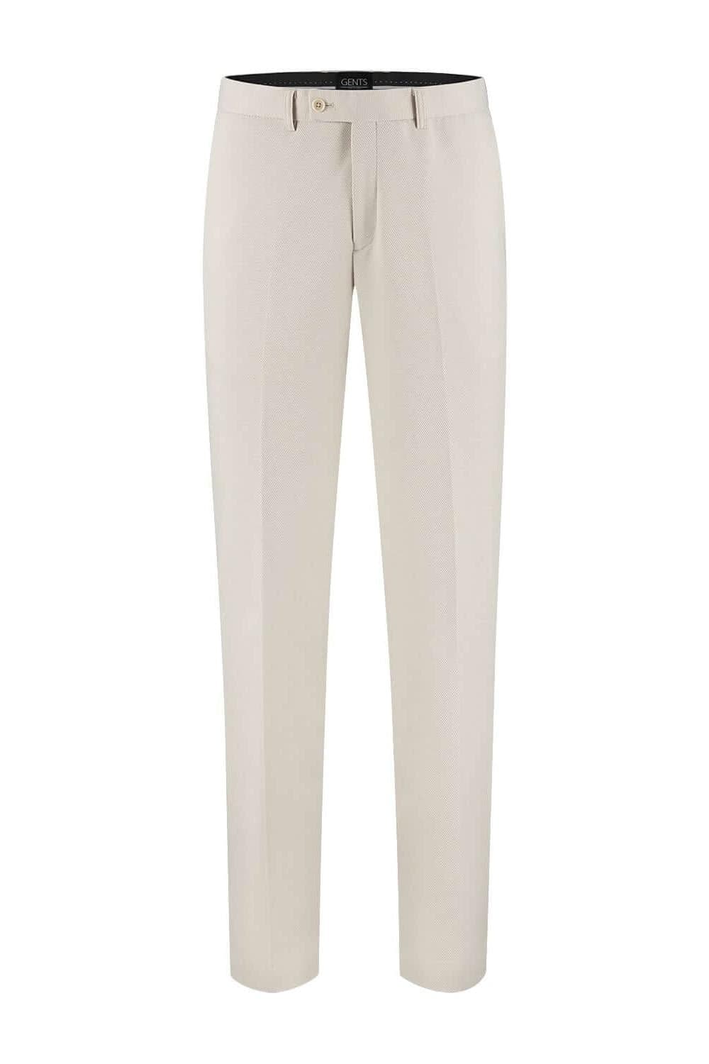 Pantalon stretch pique zand in zandkleur, biedt daglang comfort en stijl voor elke gelegenheid.