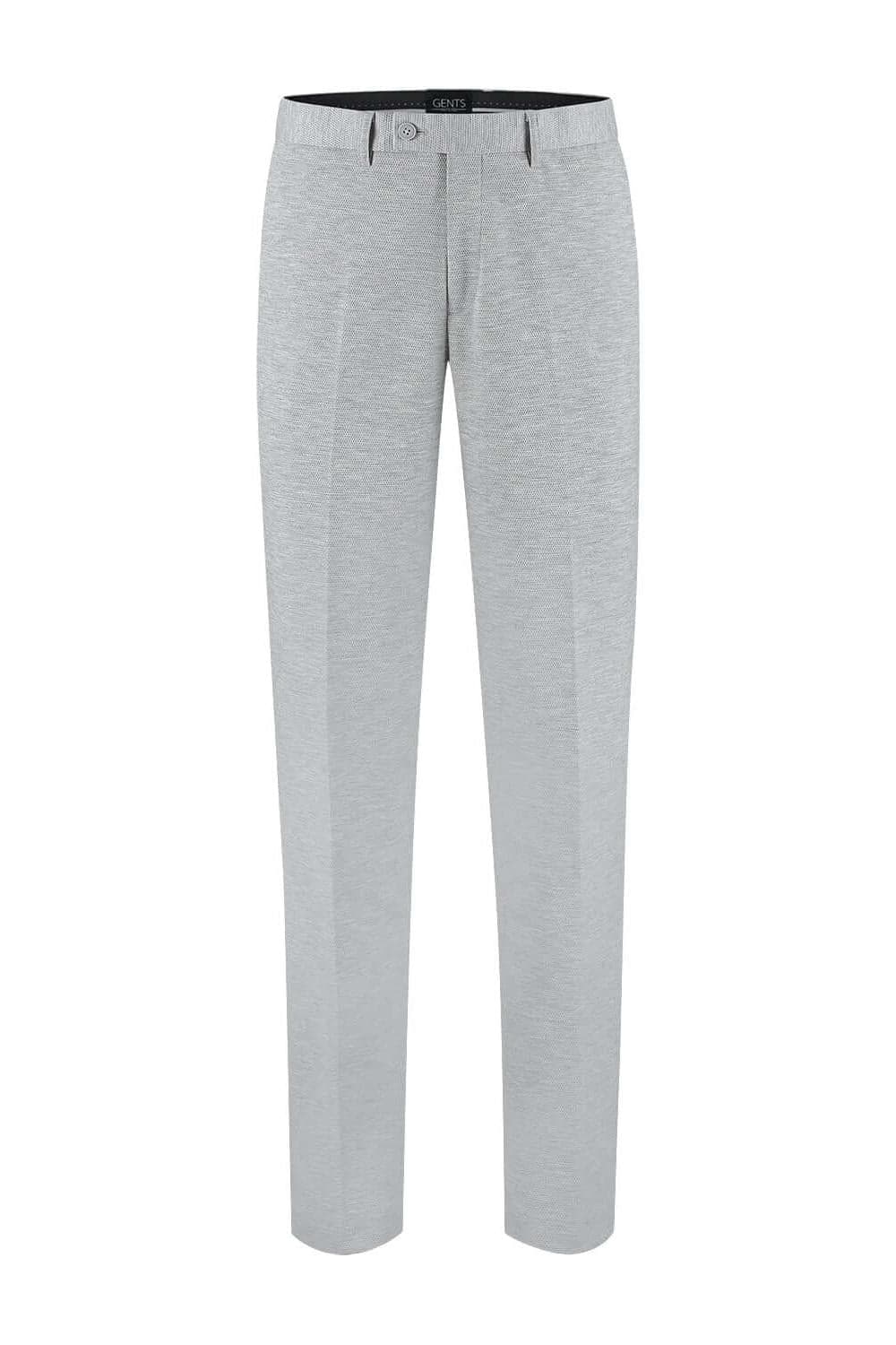 Pantalon stretch pique melange grijs, grijze melange stretchbroek biedt comfort en veelzijdigheid.