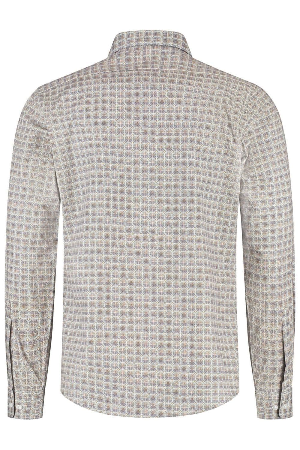 Retroprint beige-blauw ademend katoenen overhemd met retroprint, stijlvol en comfortabel.