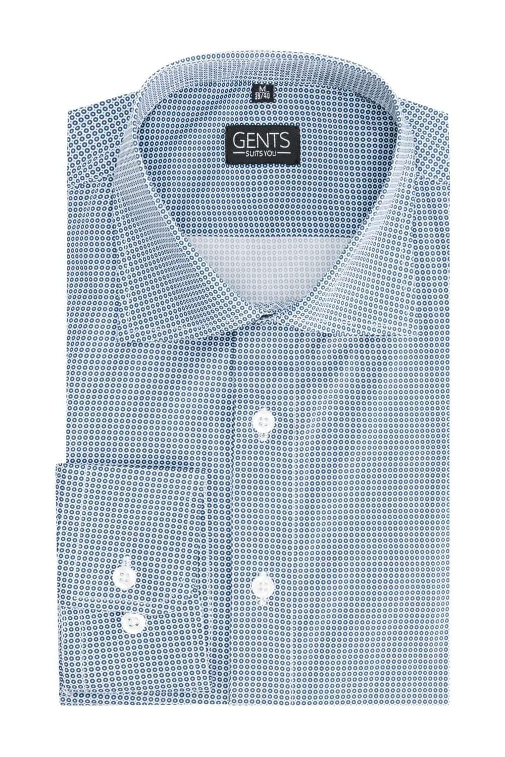 Dotprint blauw-wit klassiek katoenen overhemd met blauw-wit puntjespatroon.
