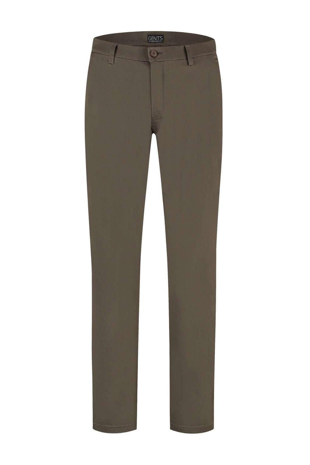 Chino stretch structuur donkerbruin, chino met stretch en ademende katoenmix, subtiele structuur.