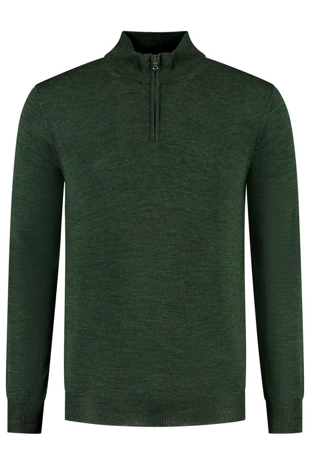 Halfzip merinoblend groen, ademend en onderhoudsvriendelijk in een rijke groene kleur.