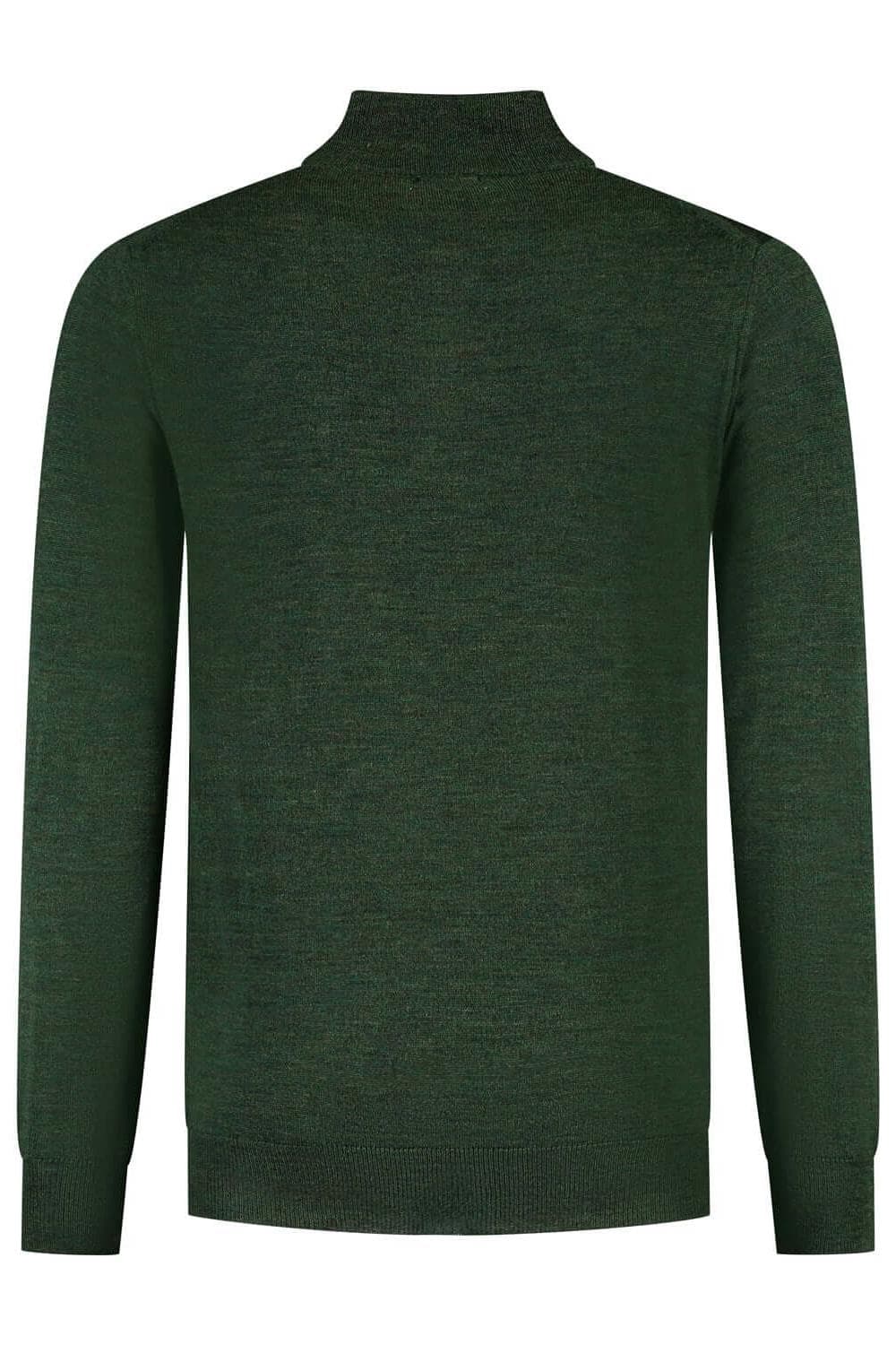 A green halfzip merinoblend groen sweater showcasing its back design and texture.