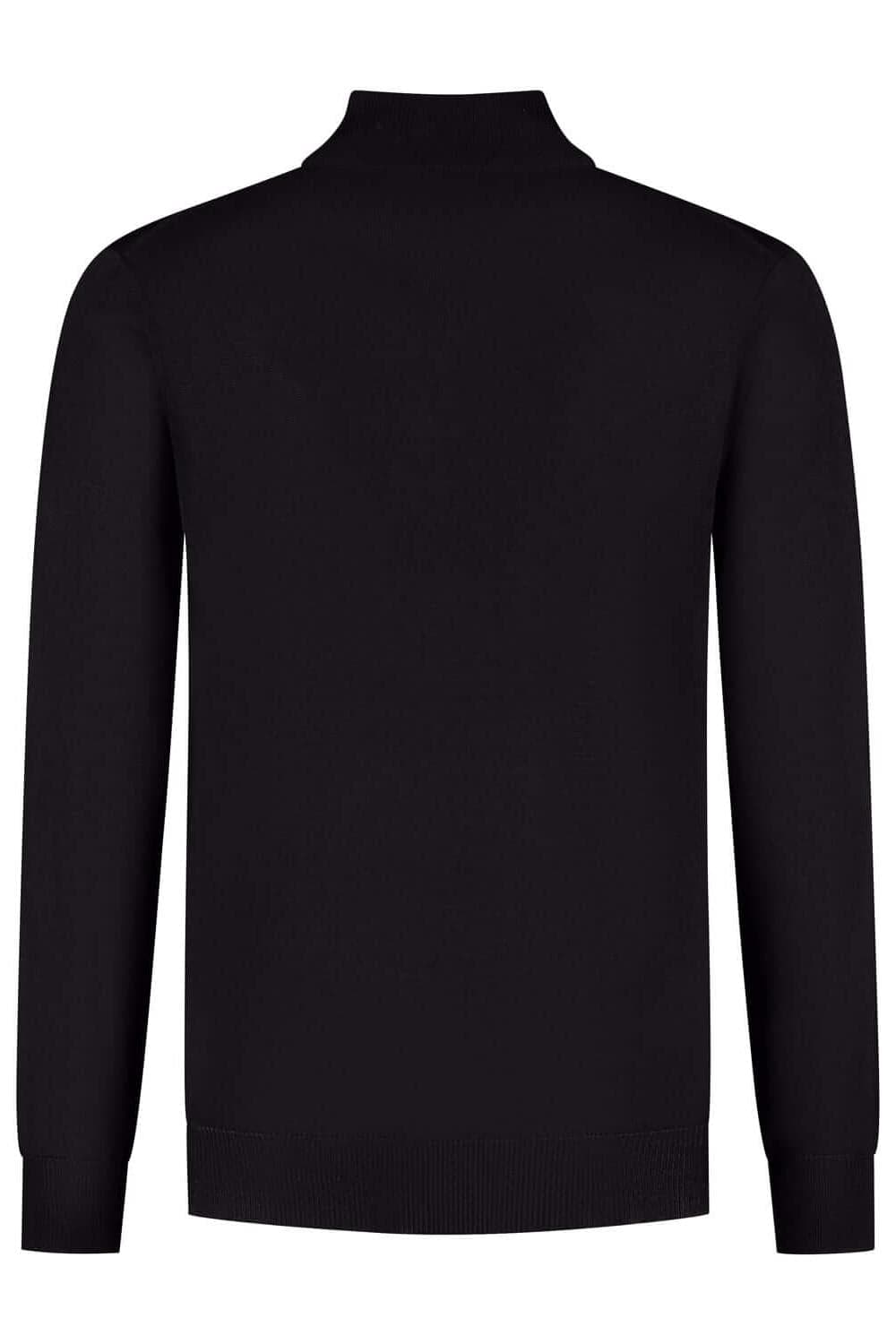 Halfzip merinoblend zwart achterkant view, ademend en stijlvol met merinowolmix.
