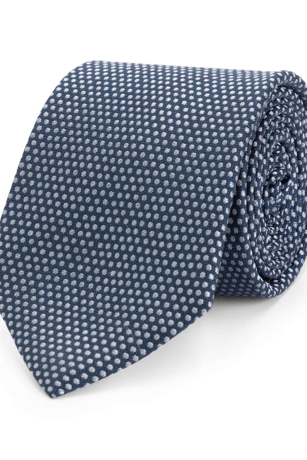 Stropdas zijde stippel blauw, 100% zijde met subtiel glanzend blauw microstippeldessin.